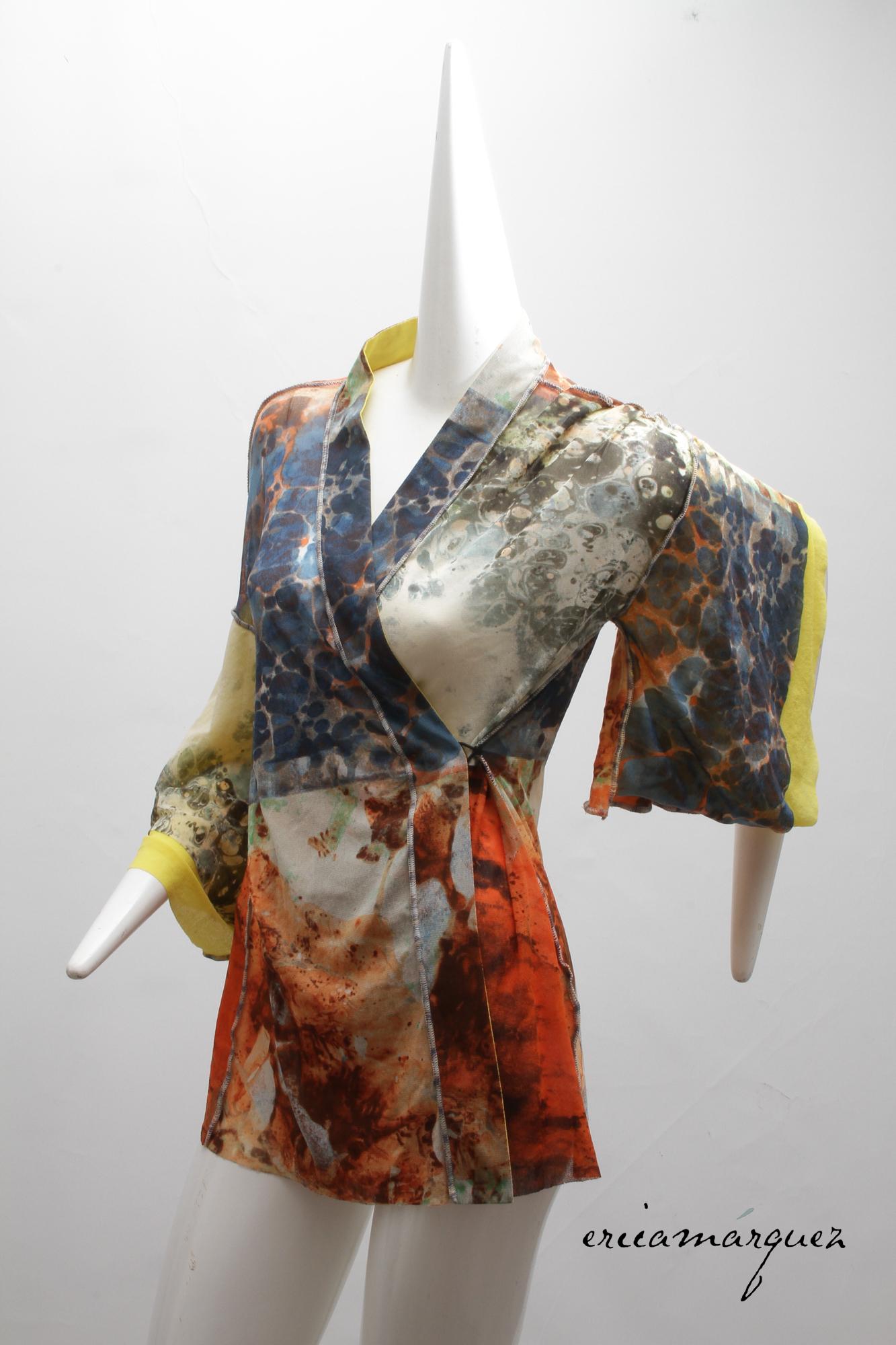 Jean Paul Gaultier, Kimono a rete Suminagashi con chiusure in metallo, anni '90

Un'antica tecnica di marmorizzazione giapponese, la stampa 