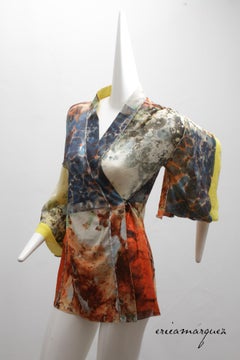 JEAN PAUL GAULTIER, Suminagashi Marbling Mesh Kimono, Metal Hardware Closures