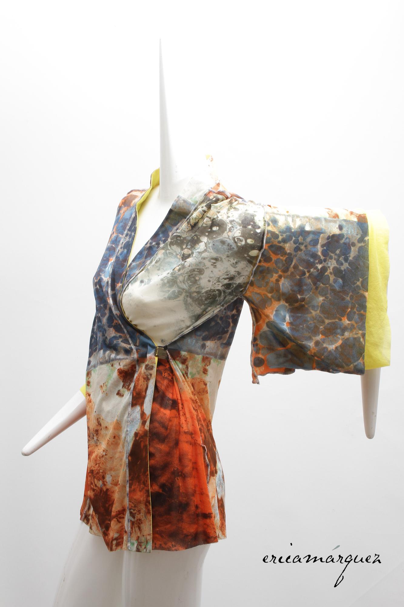 Jean Paul Gaultier, Kimono a rete con motivo Suminagashi, chiusure con hardware in metallo In condizioni ottime in vendita a Kingston, NY