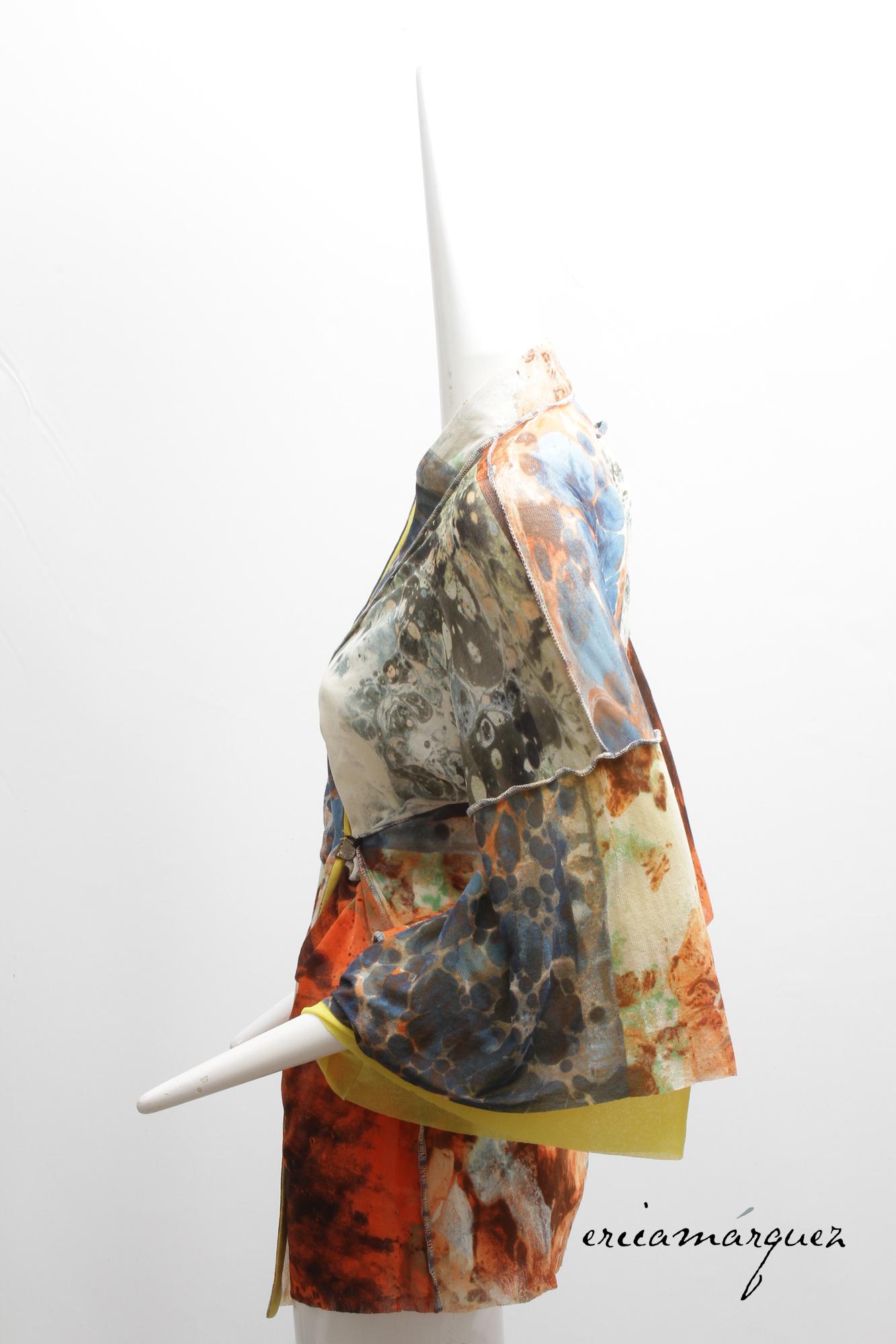 Jean Paul Gaultier, Kimono a rete con motivo Suminagashi, chiusure con hardware in metallo in vendita 1