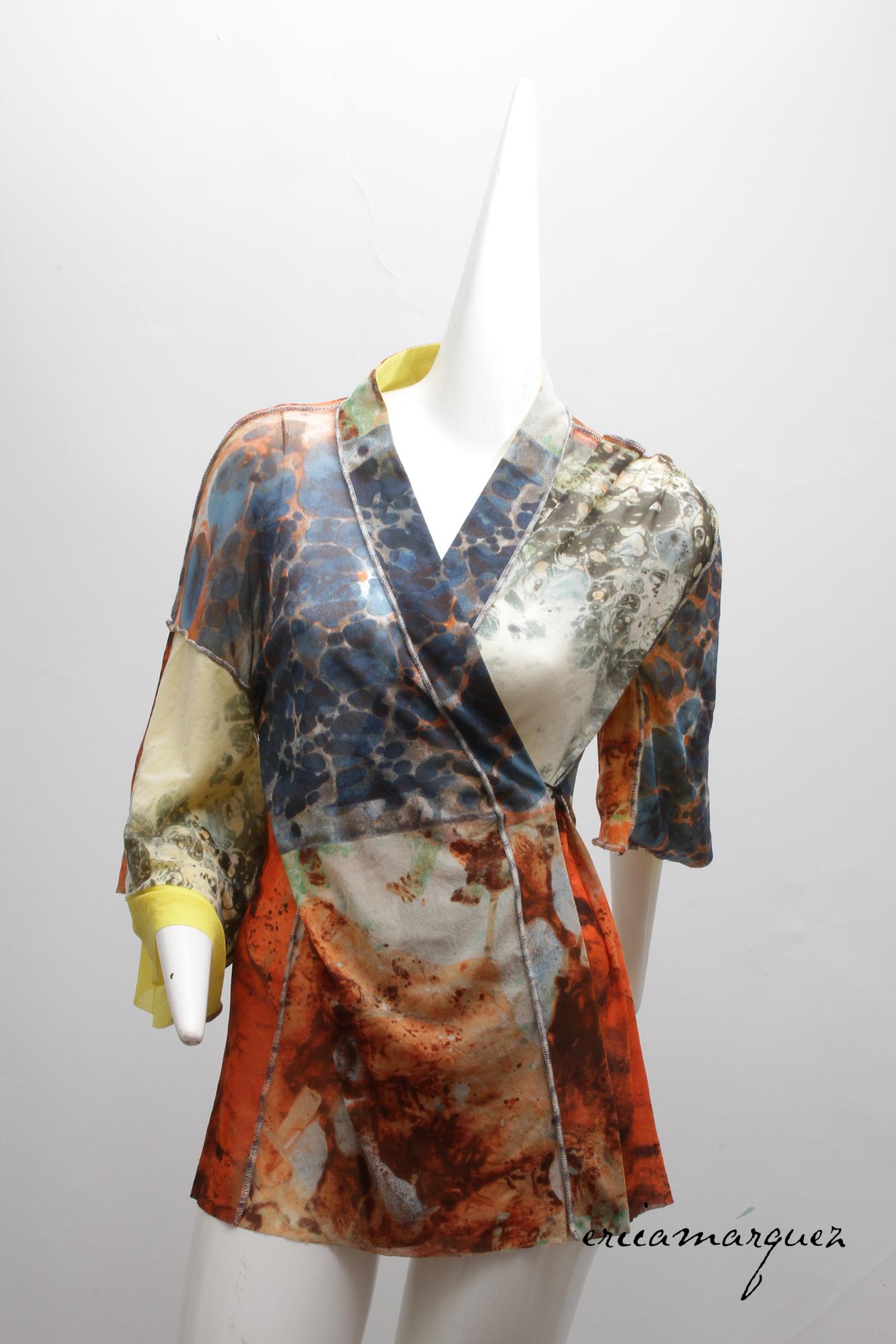 Jean Paul Gaultier, Kimono a rete con motivo Suminagashi, chiusure con hardware in metallo in vendita 2