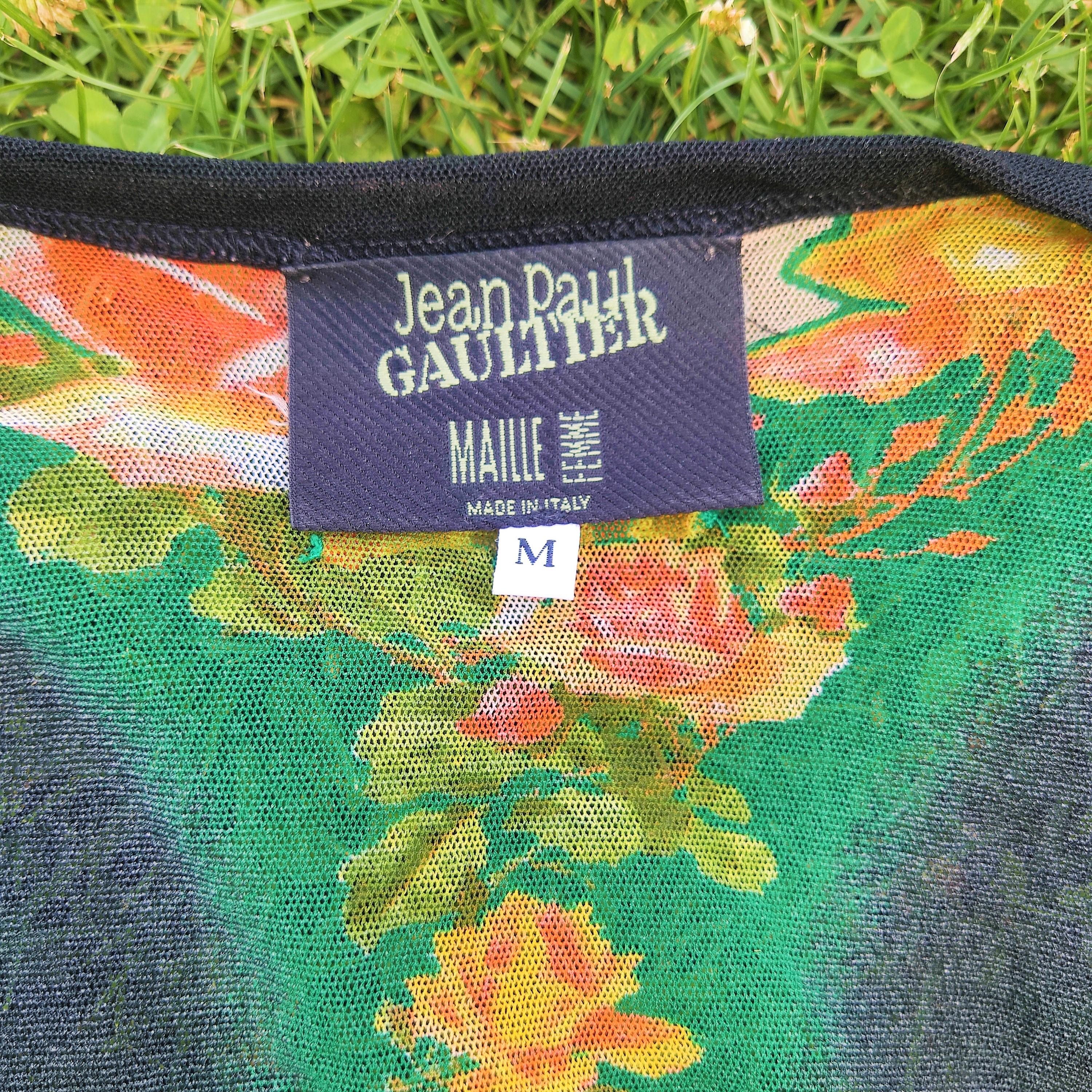 Jean Paul Gaultier Supreme Rose Roses Floral Mesh Transparent Wrap Tee Top  In Excellent Condition In PARIS, FR