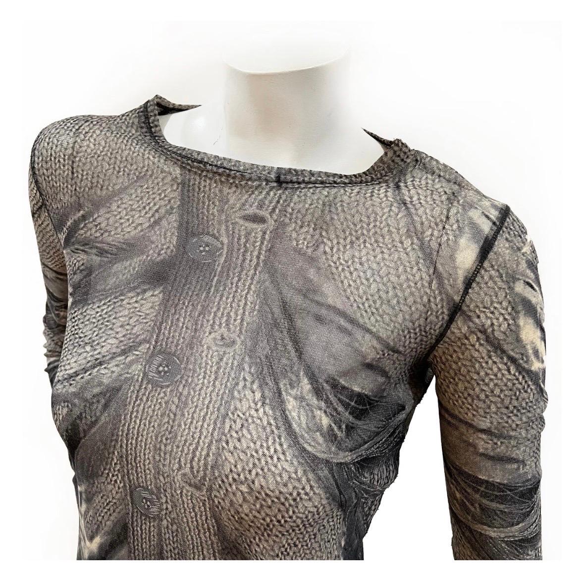 Gray Jean Paul Gaultier Sweater Print Mesh Top For Sale