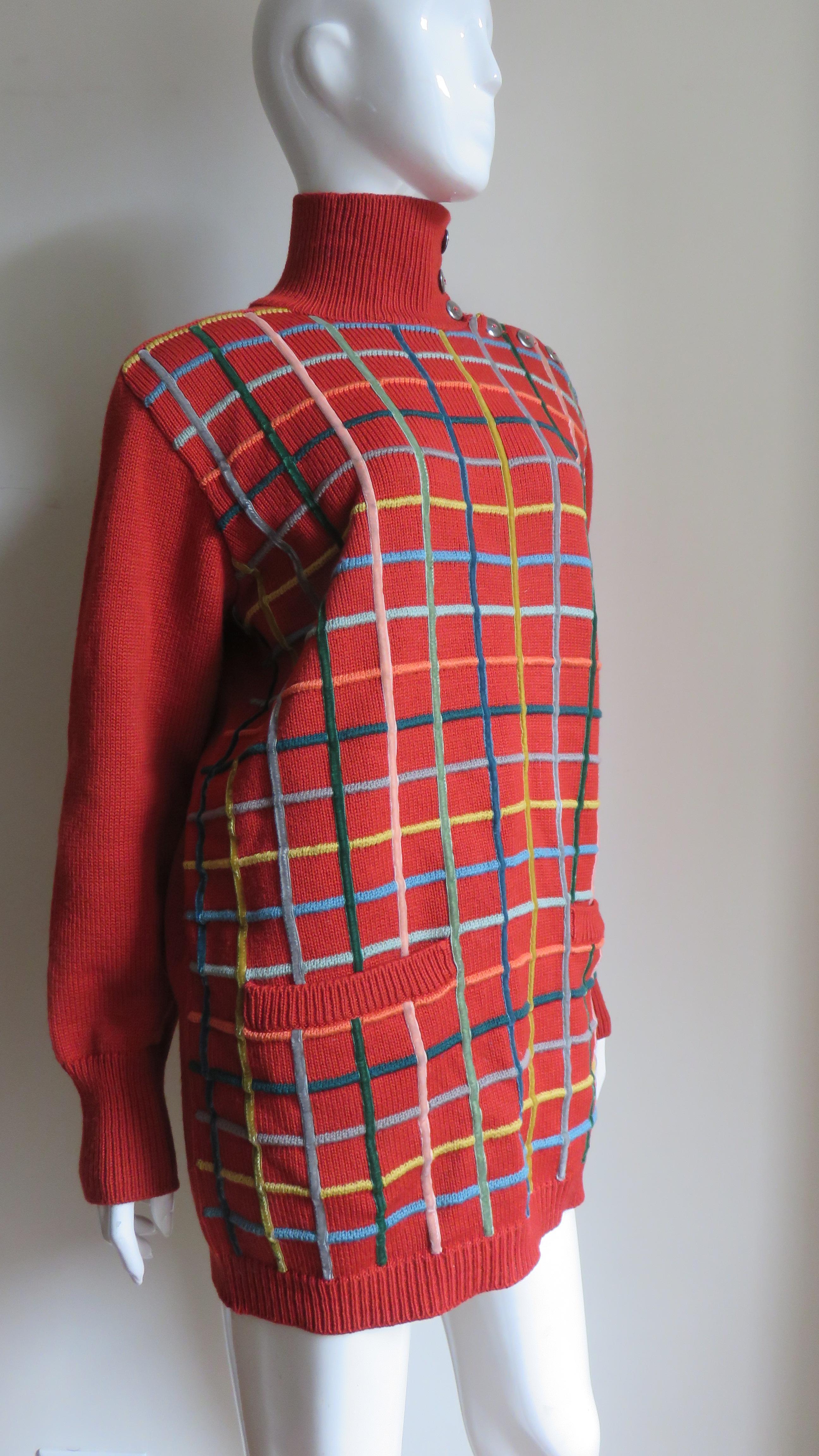 Red Jean Paul Gaultier Sweater with Belt 1990s For Sale