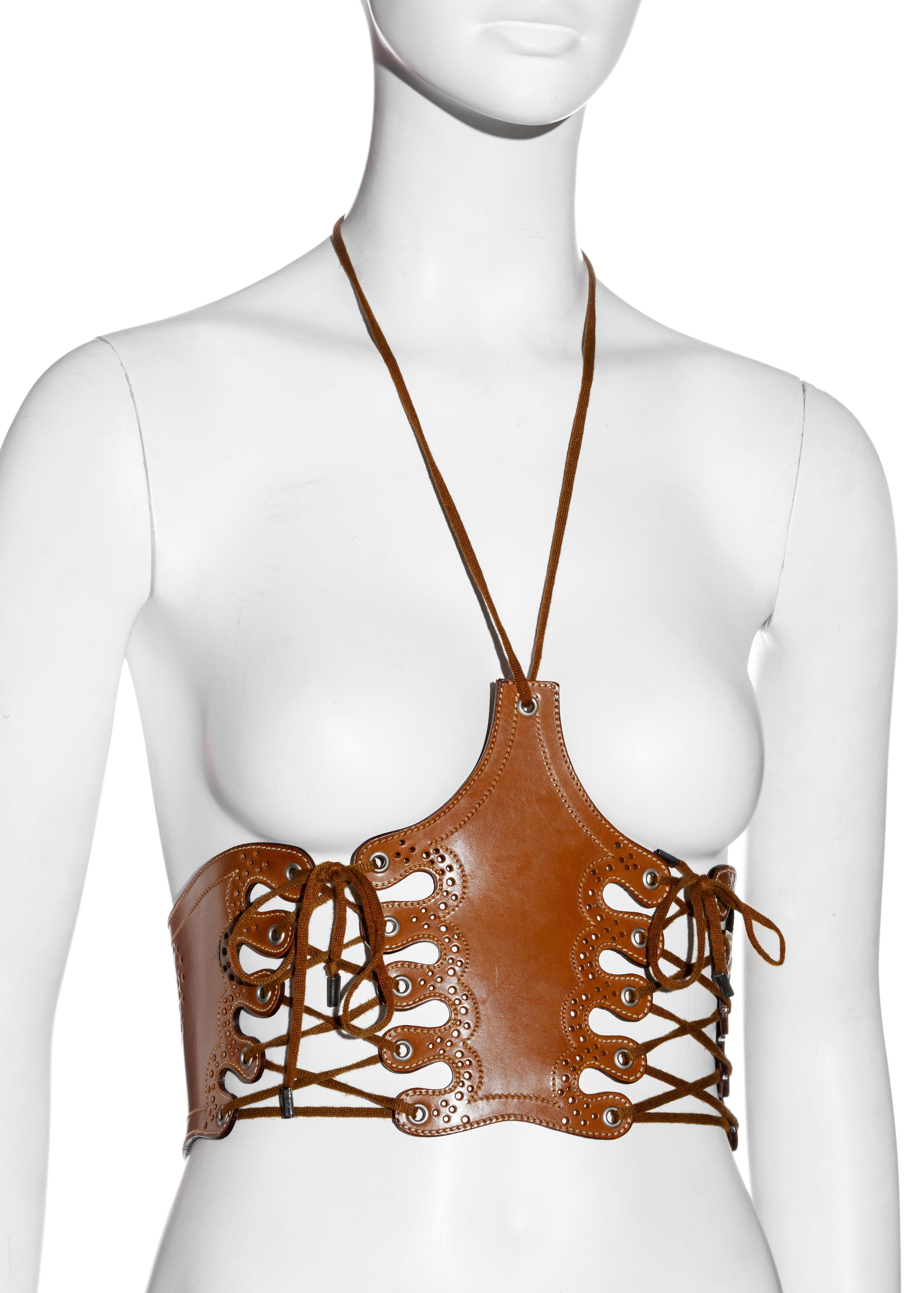Jean Paul Gaultier tan leather lace-up halter corset, ss 2004 In Excellent Condition In London, GB