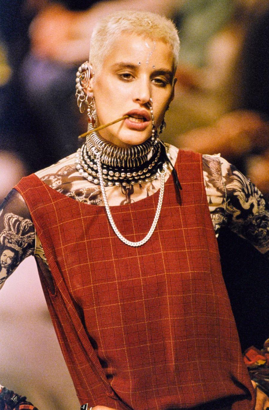 Brown Jean Paul Gaultier Tartan 1994 Runway Haute Couture Shirt Top Tunic Wrap Dress