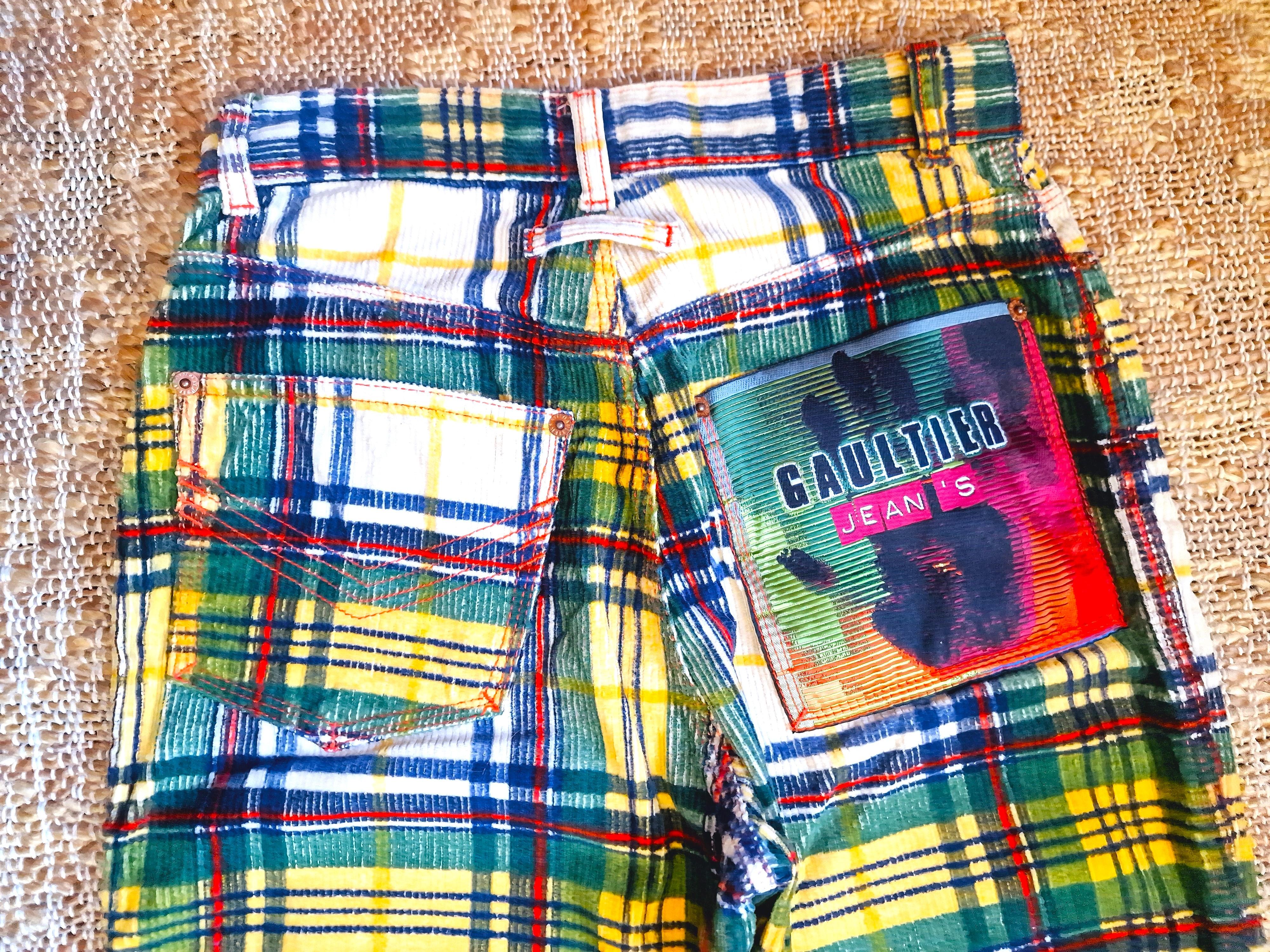 Jean Paul Gaultier Tartan Plaid Checked Cord Trousers Small Medium Hand Pants For Sale 6