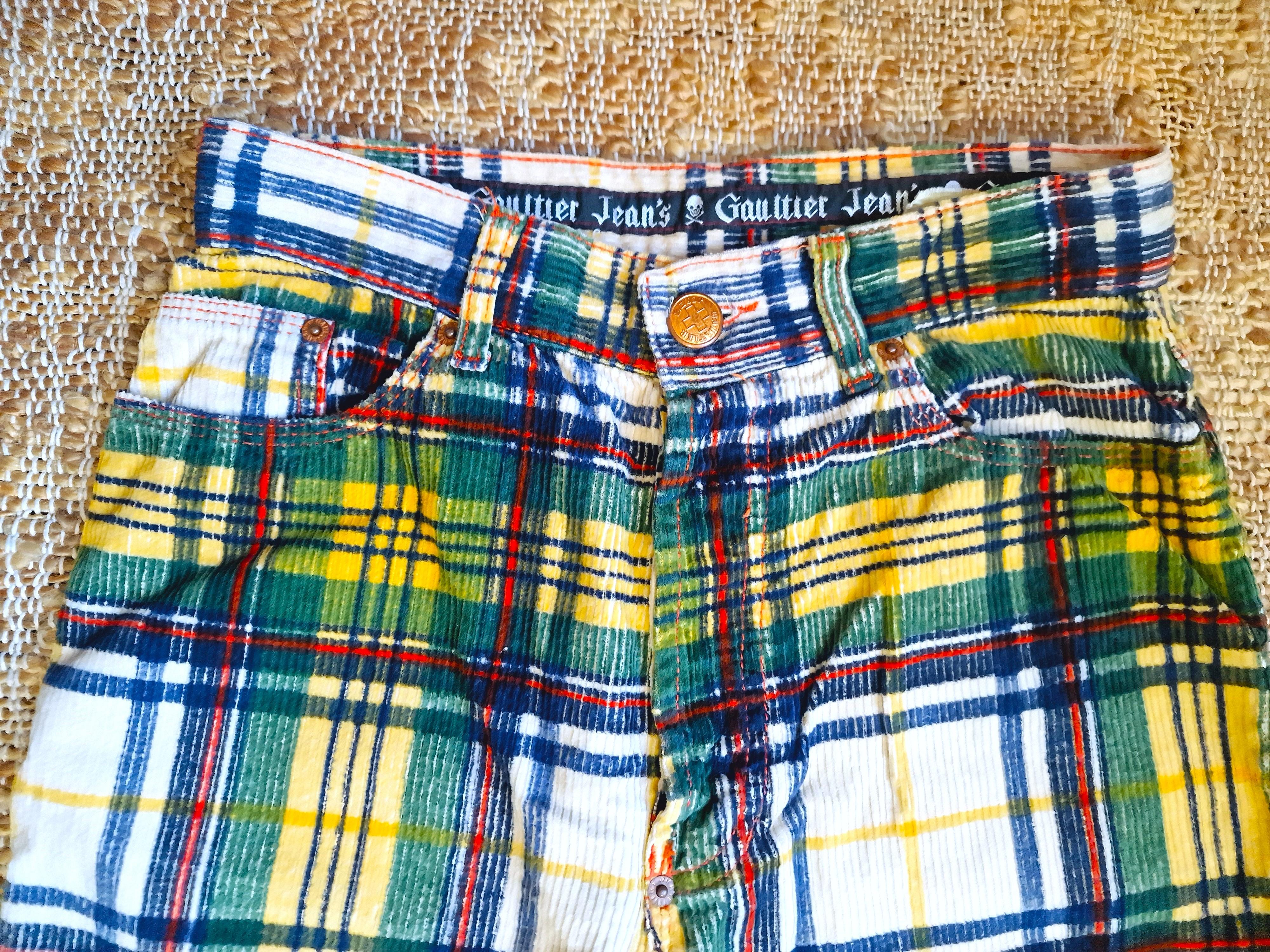 Jean Paul Gaultier Tartan Plaid Checked Cord Trousers Small Medium Hand Pants For Sale 1