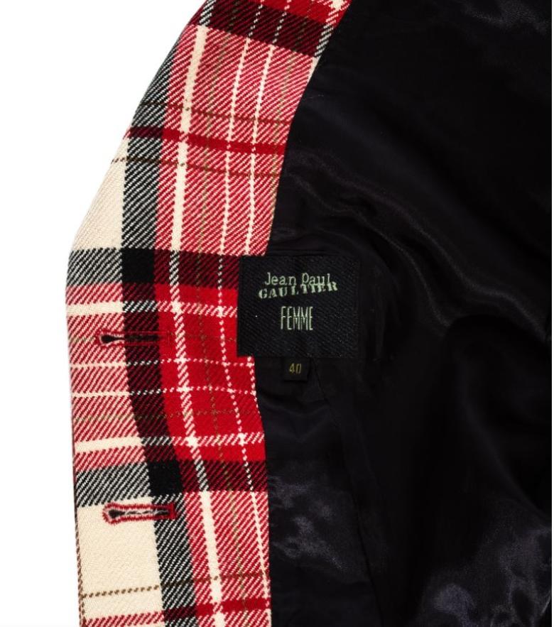 Jean Paul Gaultier Tartan Runway Haute Couture 1991 Wasp Waist Jacket Dress Suit 9