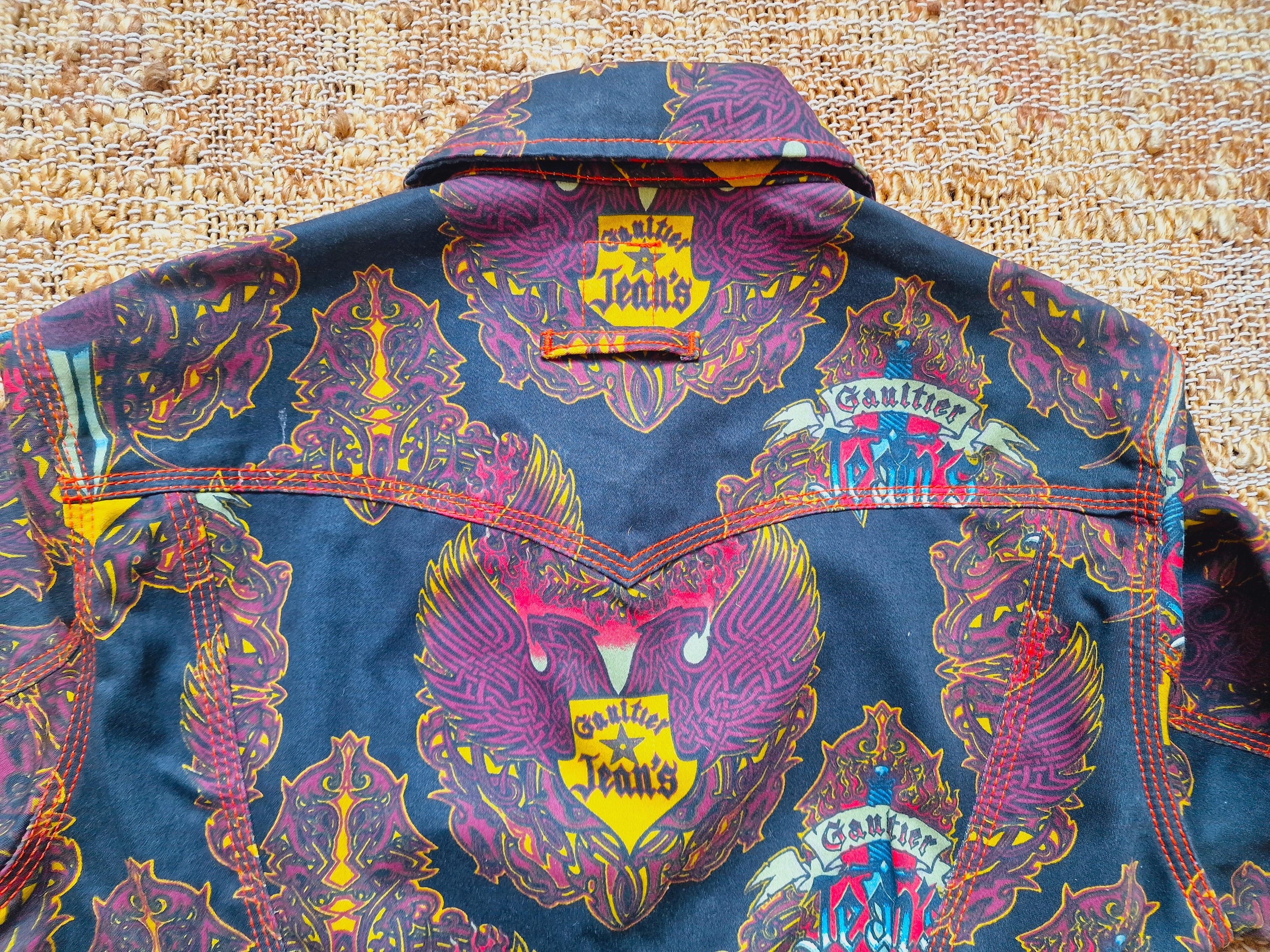 Jean Paul Gaultier Tattoo Dragon Vintage 90s Crop Women Motorcycle Medium Jacket For Sale 9