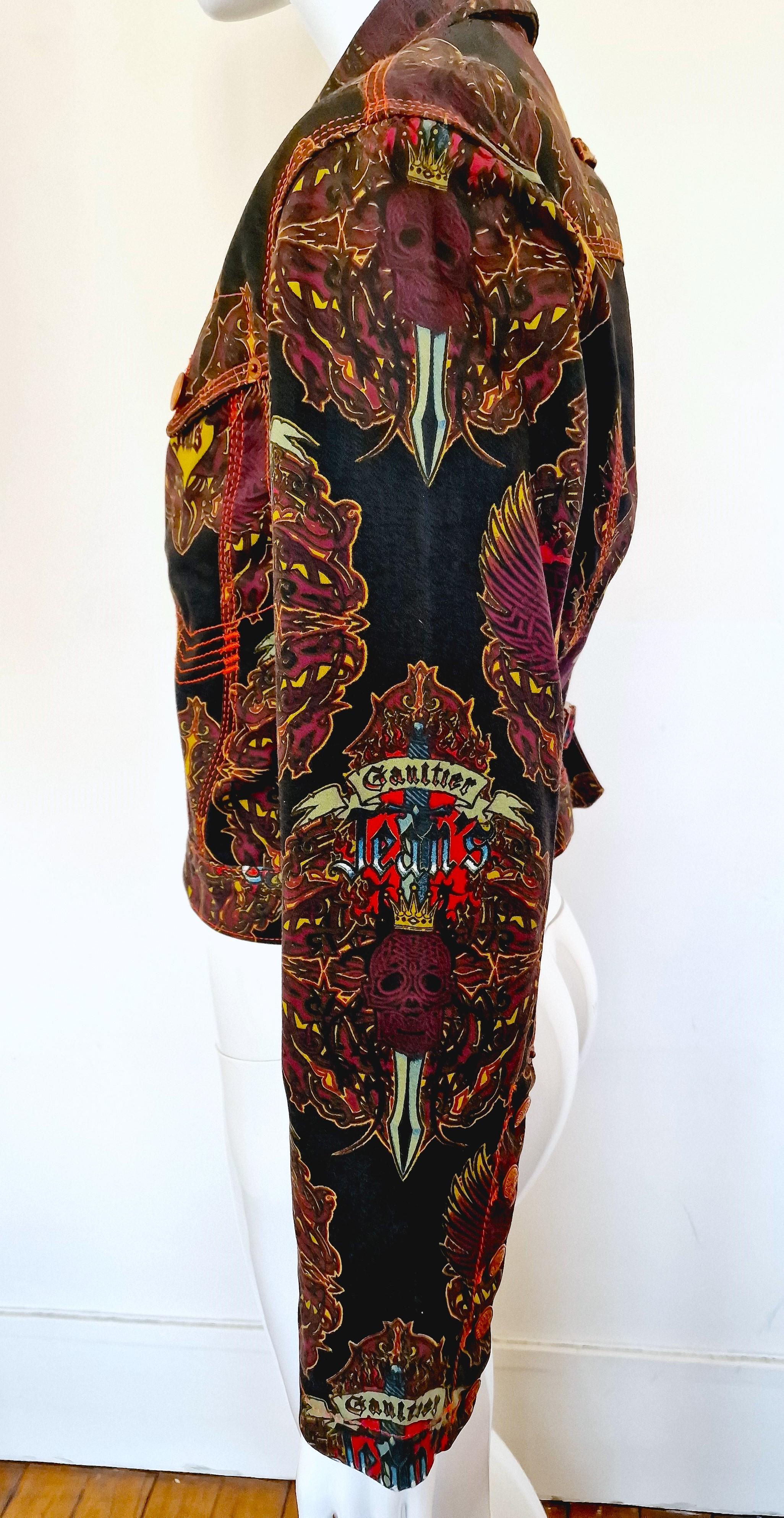 Jean Paul Gaultier Tattoo Dragon Vintage 90s Crop Women Motorcycle Medium Jacket For Sale 3