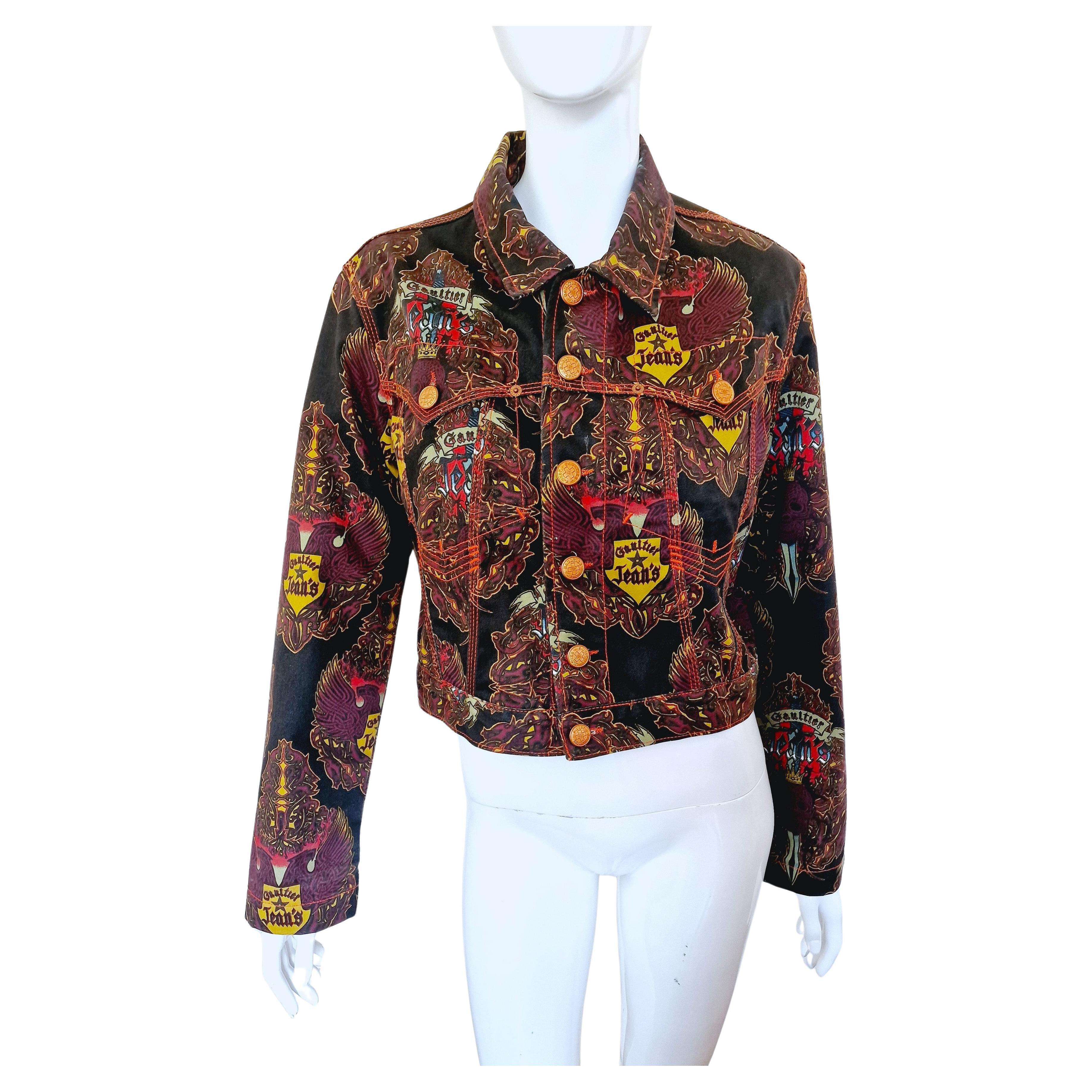 Veste courte vintage Jean Paul Gaultier Tattoo Dragon pour femmes, années 90