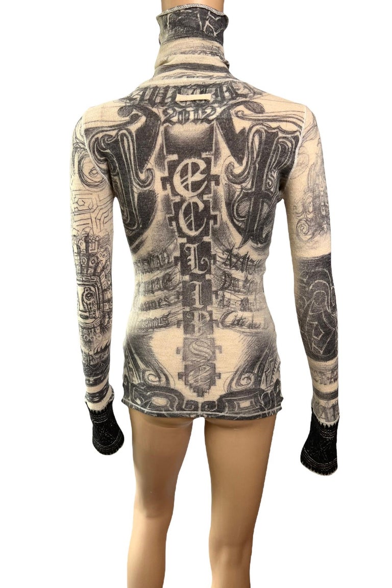Jean Paul Gaultier Tattoo Eclipse Mayas Print Turtleneck Top at 1stDibs