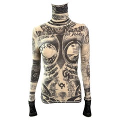 Jean Paul Gaultier Tattoo Eclipse Mayas Print Turtleneck Top