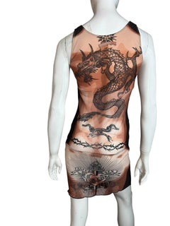 Jean Paul Gaultier “Safe Sex Forever” Dragon-Print Mesh Dress 2023