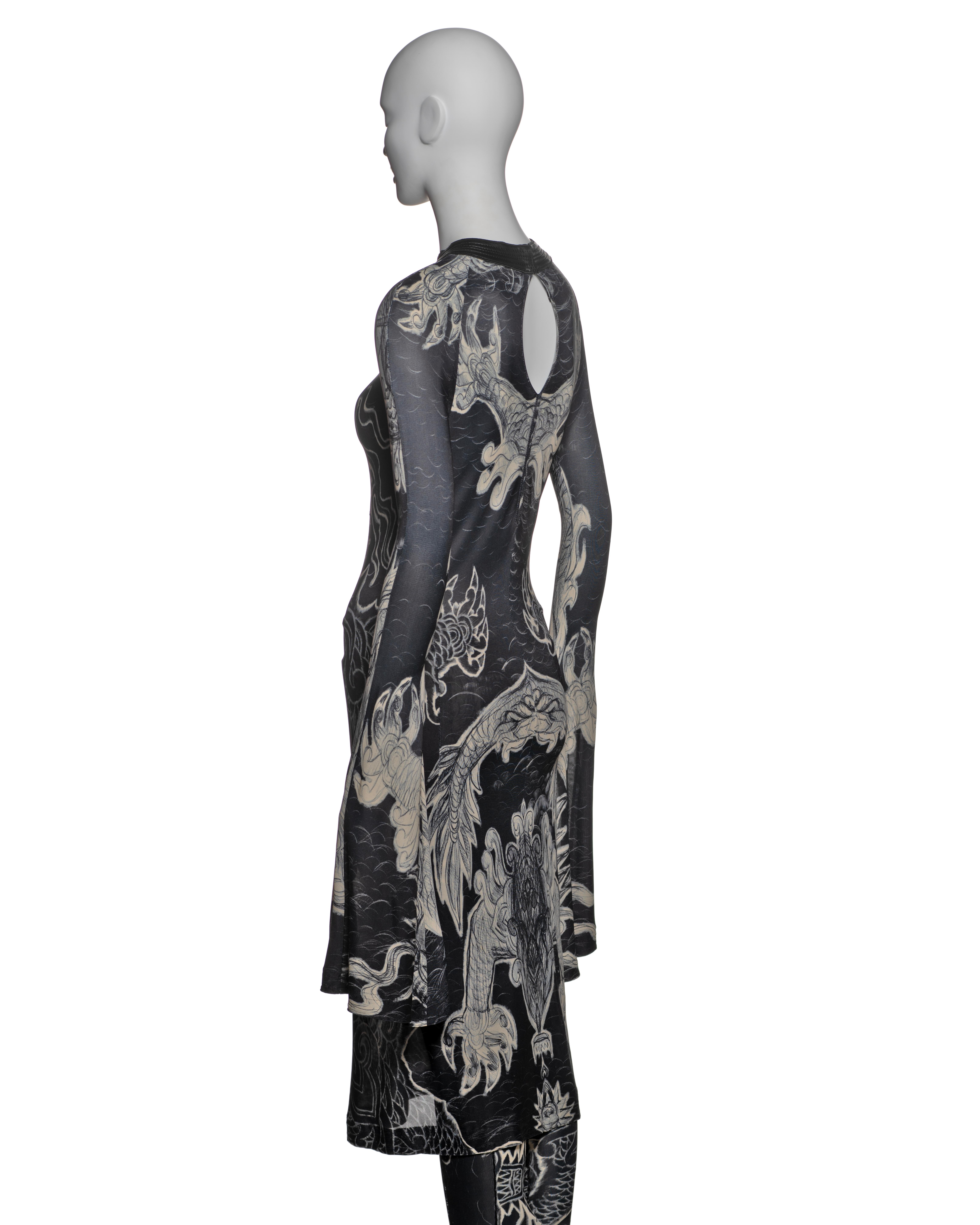 Jean Paul Gaultier Tattoo Print Rayon Dress and Pants Ensemble, FW 2008 For Sale 5