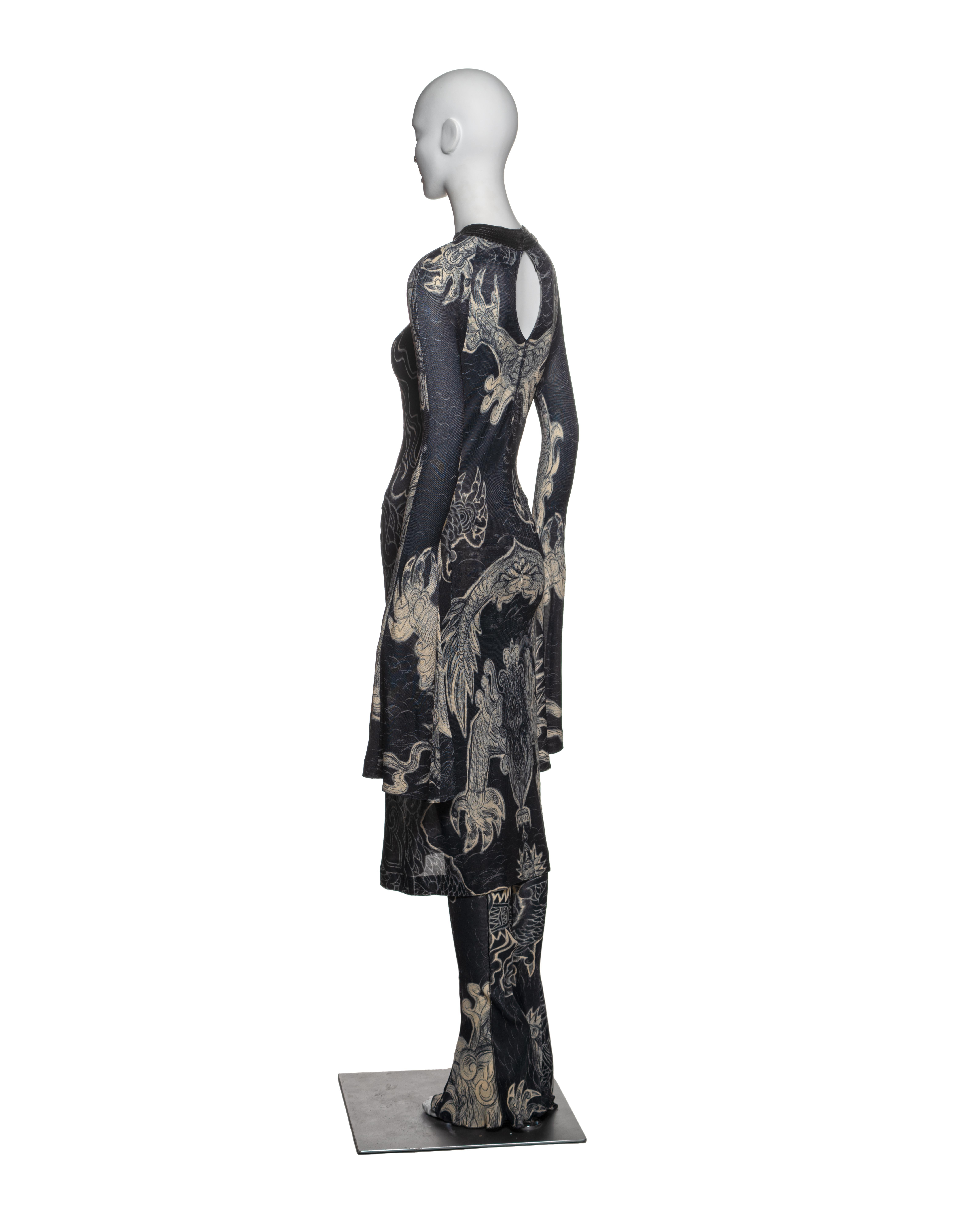 Jean Paul Gaultier Tattoo Print Rayon Dress and Pants Ensemble, FW 2008 For Sale 6