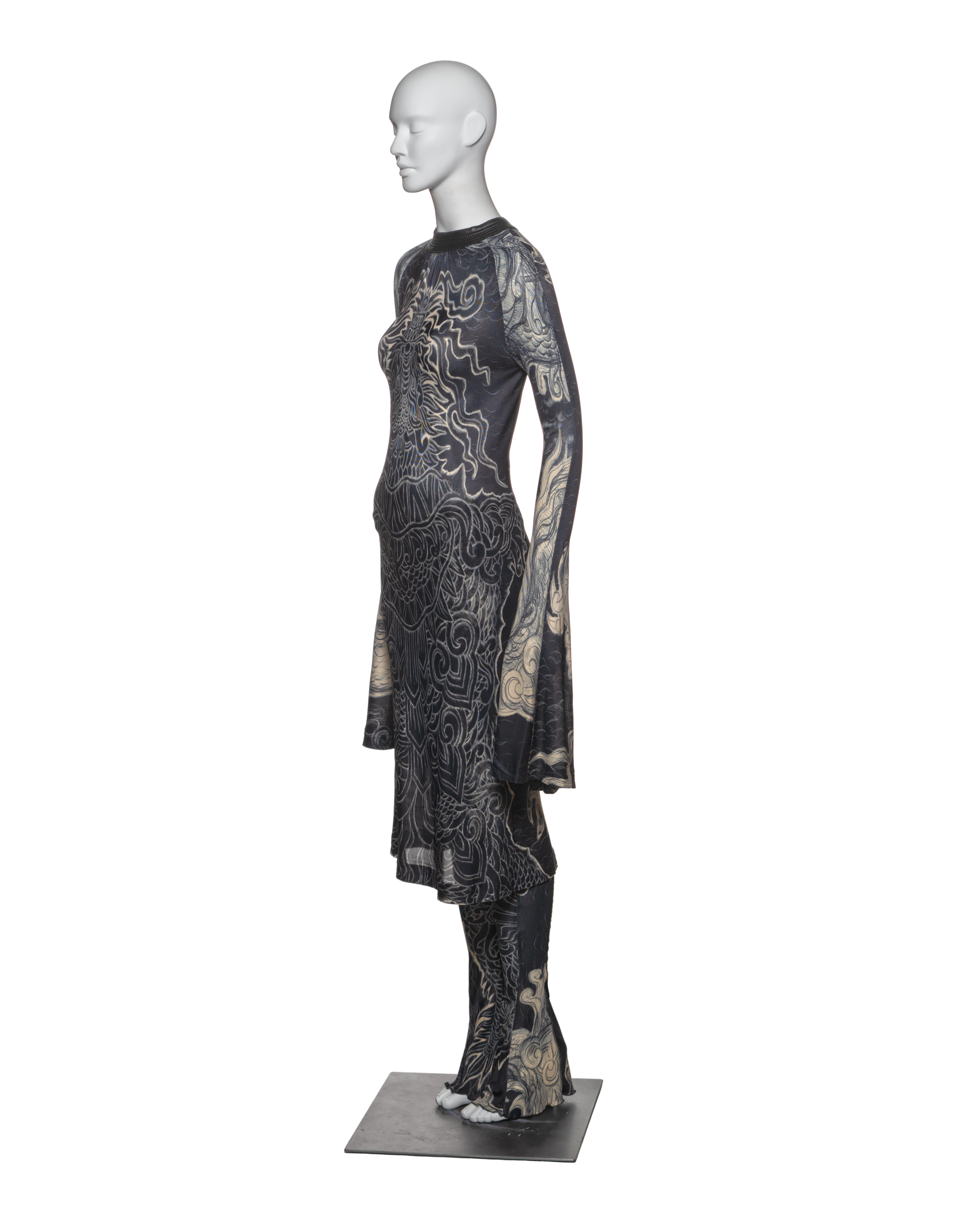 Jean Paul Gaultier Tattoo Print Rayon Dress and Pants Ensemble, FW 2008 For Sale 7