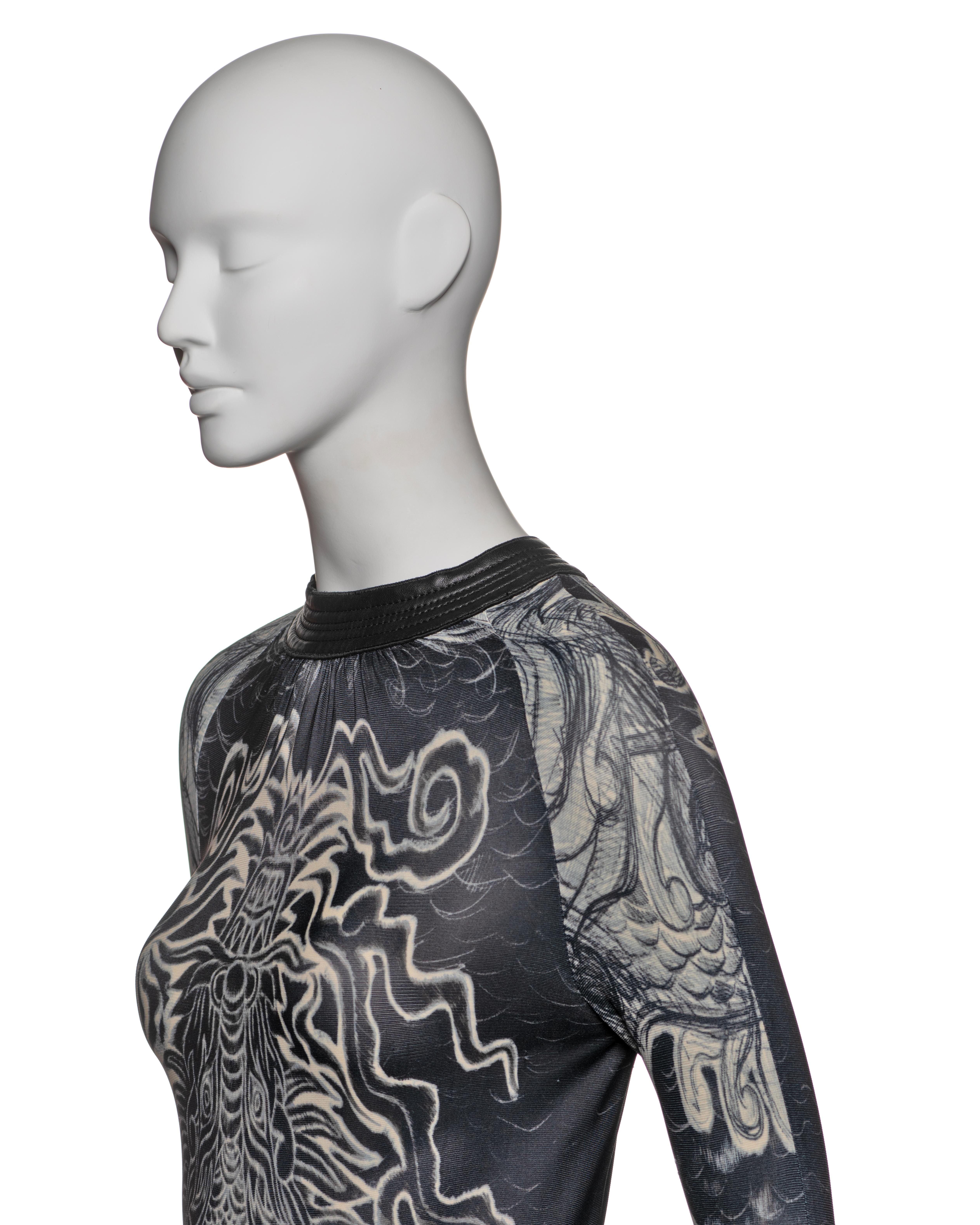 Jean Paul Gaultier Tattoo Print Rayon Dress and Pants Ensemble, FW 2008 For Sale 8
