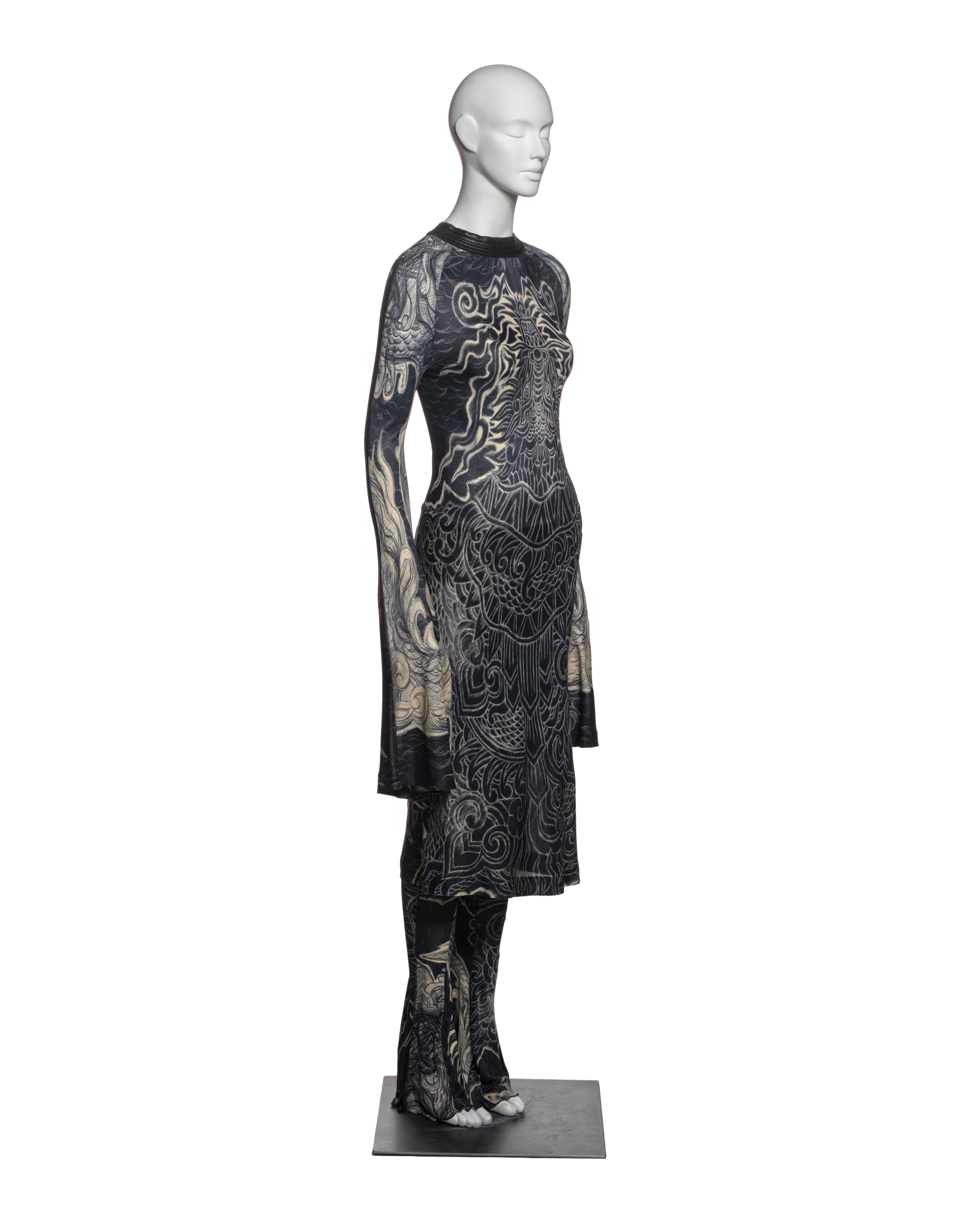Women's Jean Paul Gaultier Tattoo Print Rayon Dress and Pants Ensemble, FW 2008 For Sale