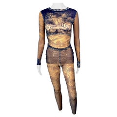 Jean Paul Gaultier Tattoo Sheer Fishnet Mesh Top & Leggings Pants 2 Piece Set