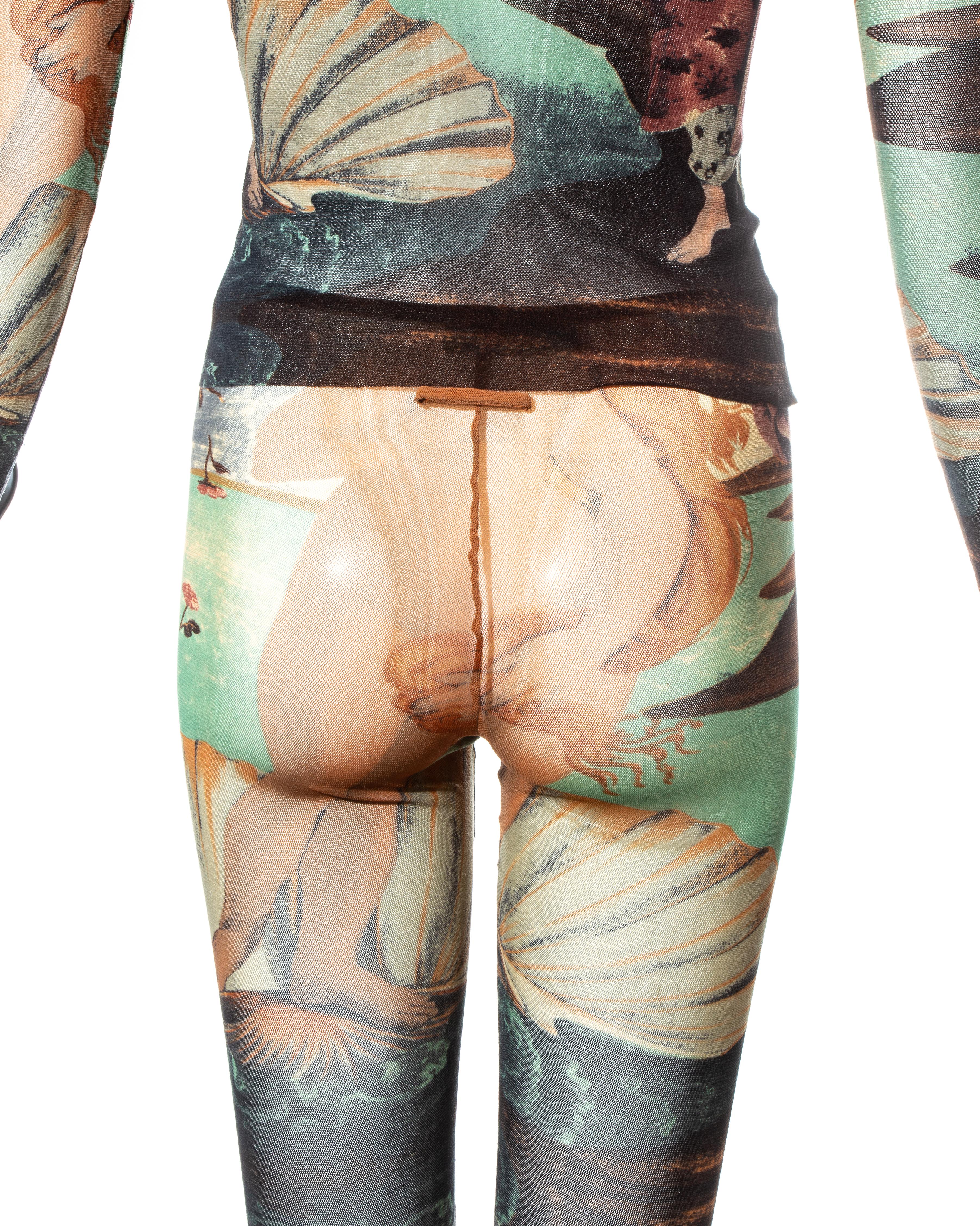Brown Jean Paul Gaultier 'The Birth of Venus' printed mesh top and leggings, ss 1995