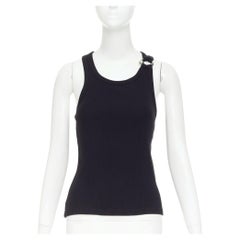 JEAN PAUL GAULTIER „The Piercing“ – Tanktop mit Rippenmuster, Details in Schwarz, Gold und Silber, Größe S