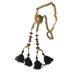 Jean Paul Gaultier Thimble Brutalist Chain Tassels Necklace 90s