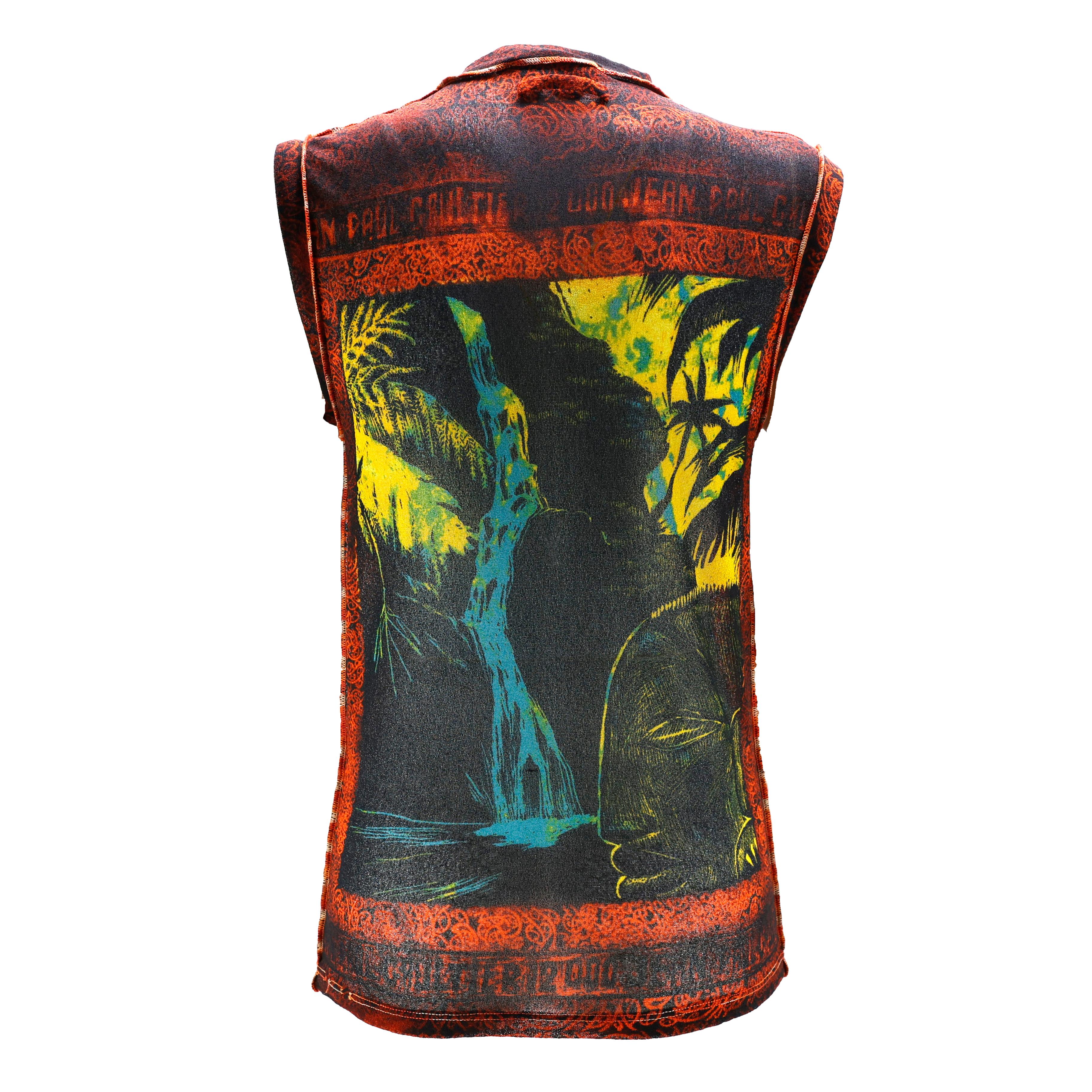 Jean Paul Gaultier top in mesh multicoloured waterfall / tribal print. Size L.

Condition:
Really good.