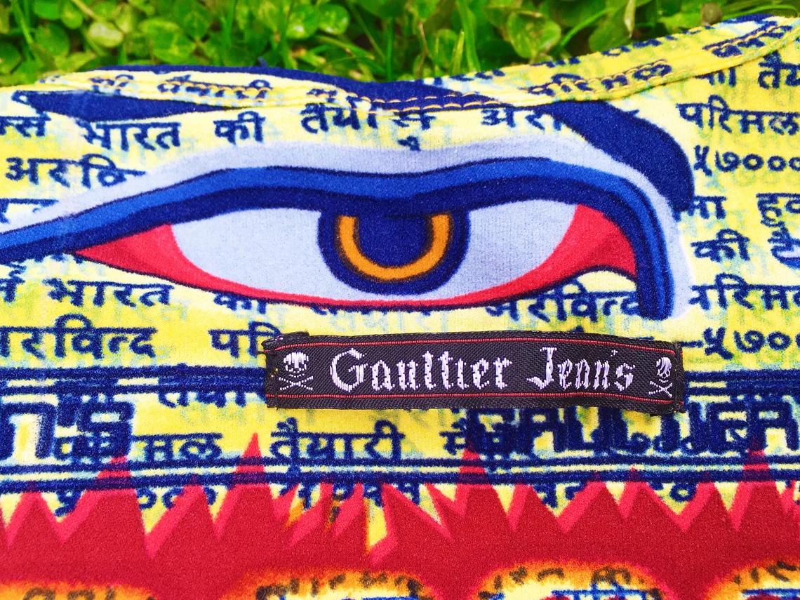 Jean Paul Gaultier Tibet Tibetan 1997 Buddha Eyes Egypt Tattoo Optical Dress In Excellent Condition For Sale In PARIS, FR