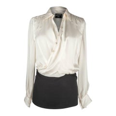 Jean Paul Gaultier Haut blanc en fausse écharpe extensible noire à motif unique 44 / 1
