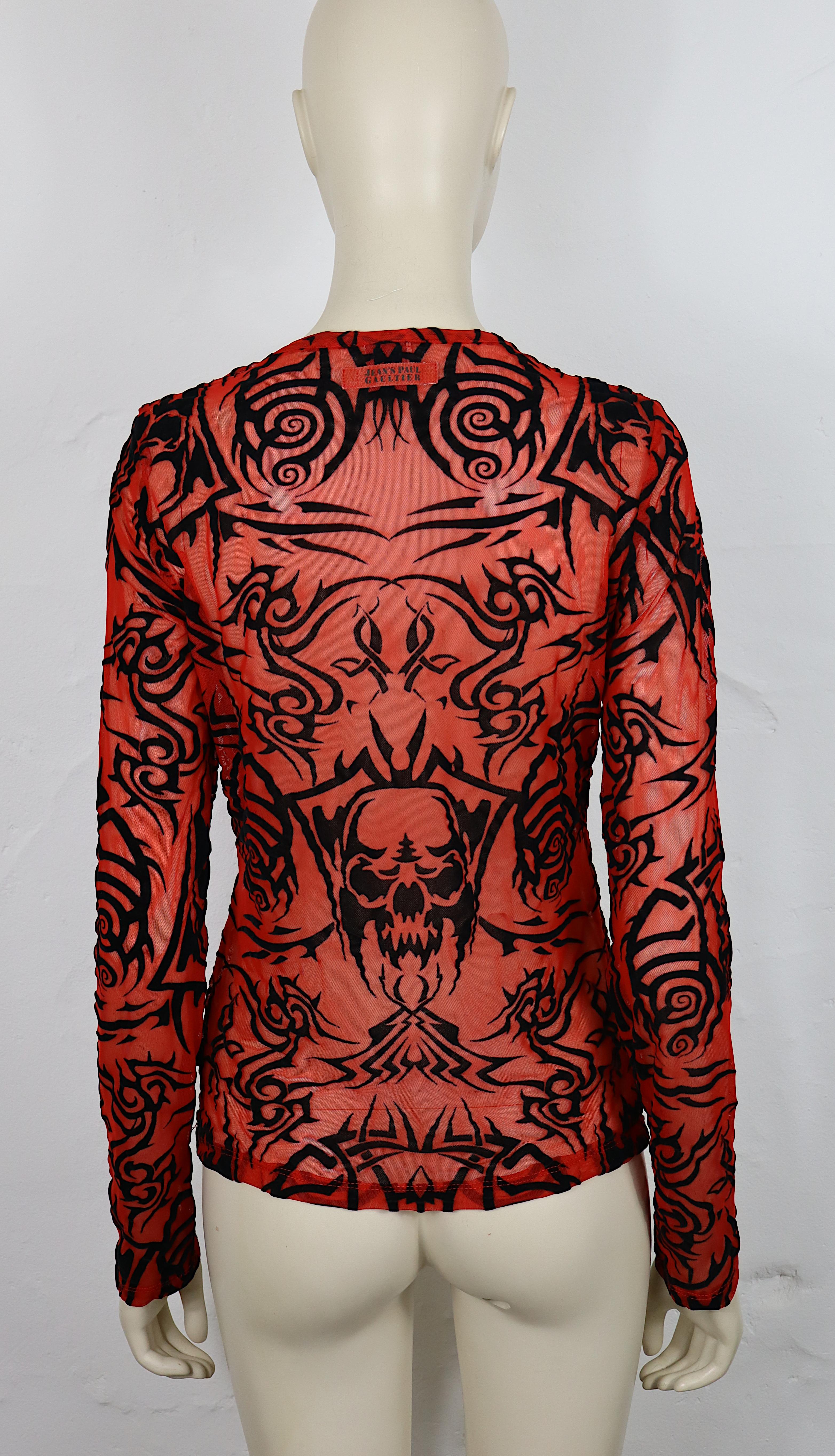 Femenino o masculino JEAN PAUL GAULTIER Tribal Demon Top de malla transparente Talla M en venta