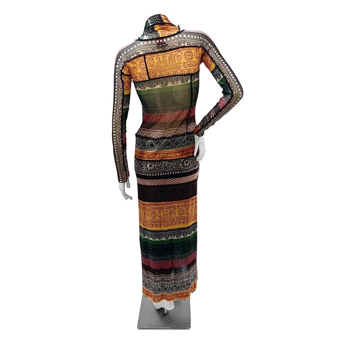 Black Jean Paul Gaultier Tribal Print Mesh Dress (Circa 1990s)