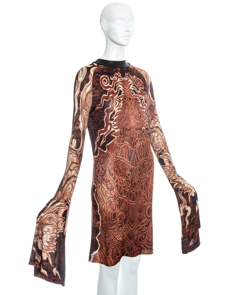 Jean Paul Gaultier tribal print mesh shift dress with flared sleeves ...