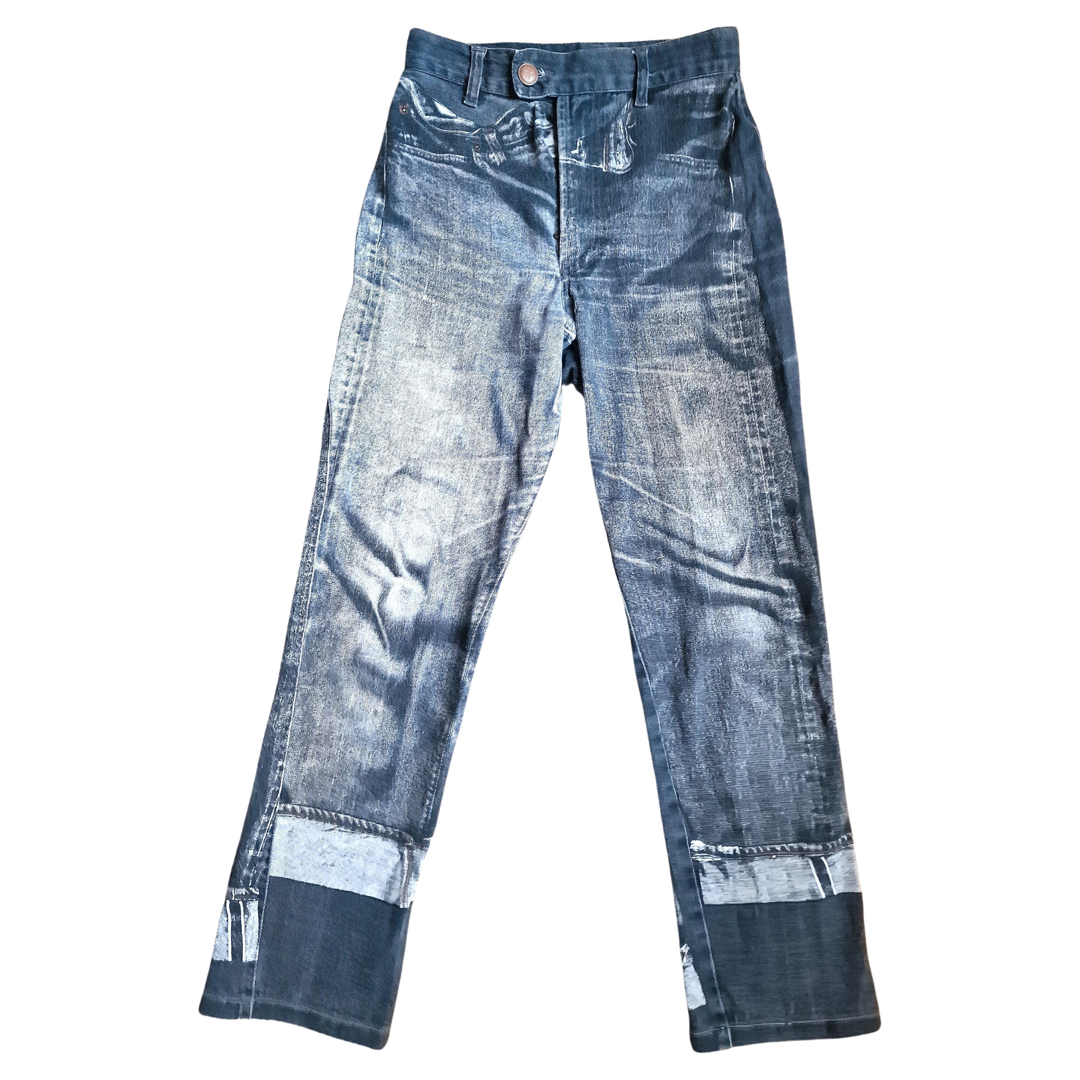 Jean Paul Gaultier Trompe L'Oeil Denim Optical Illusion Small XS Jeans Pants For Sale