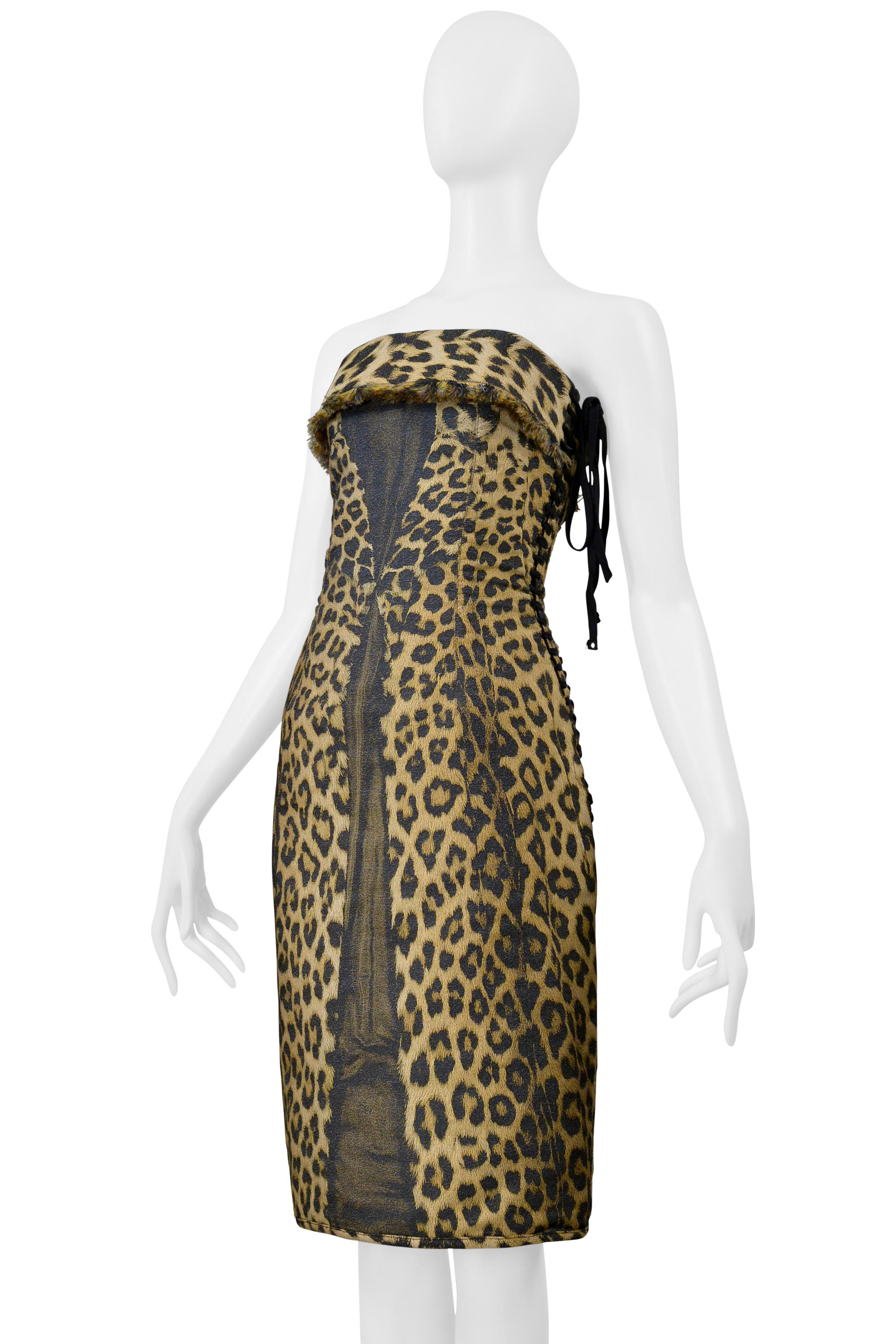 Jean Paul Gaultier Trompe L'Oeil Leopard Print Kleid und Korsett Schnürung 2004 (Braun) im Angebot