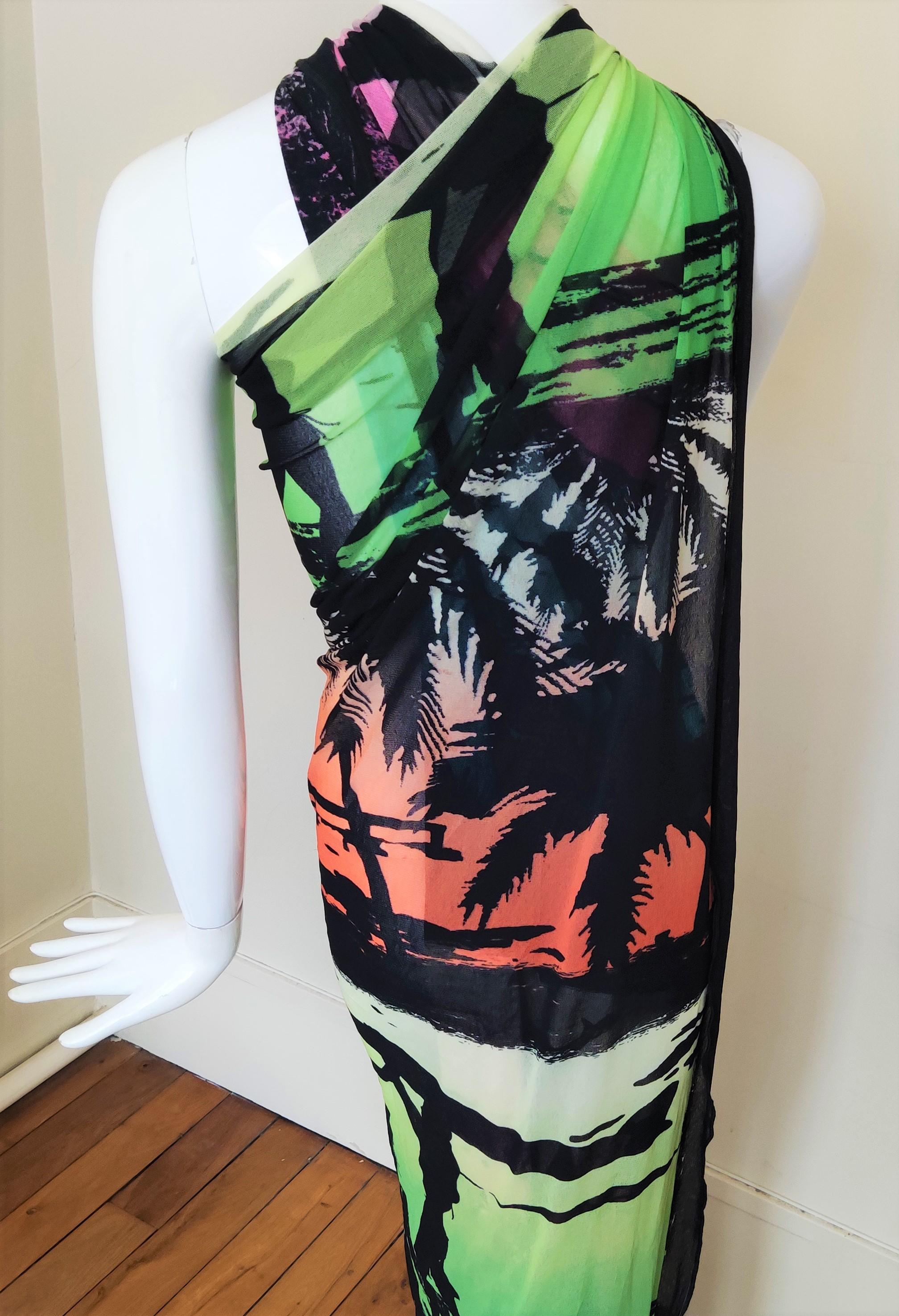 Jean Paul Gaultier Tropical Beach Sunset Palm Trees Mesh Beach Pareo Top Dress In New Condition In PARIS, FR