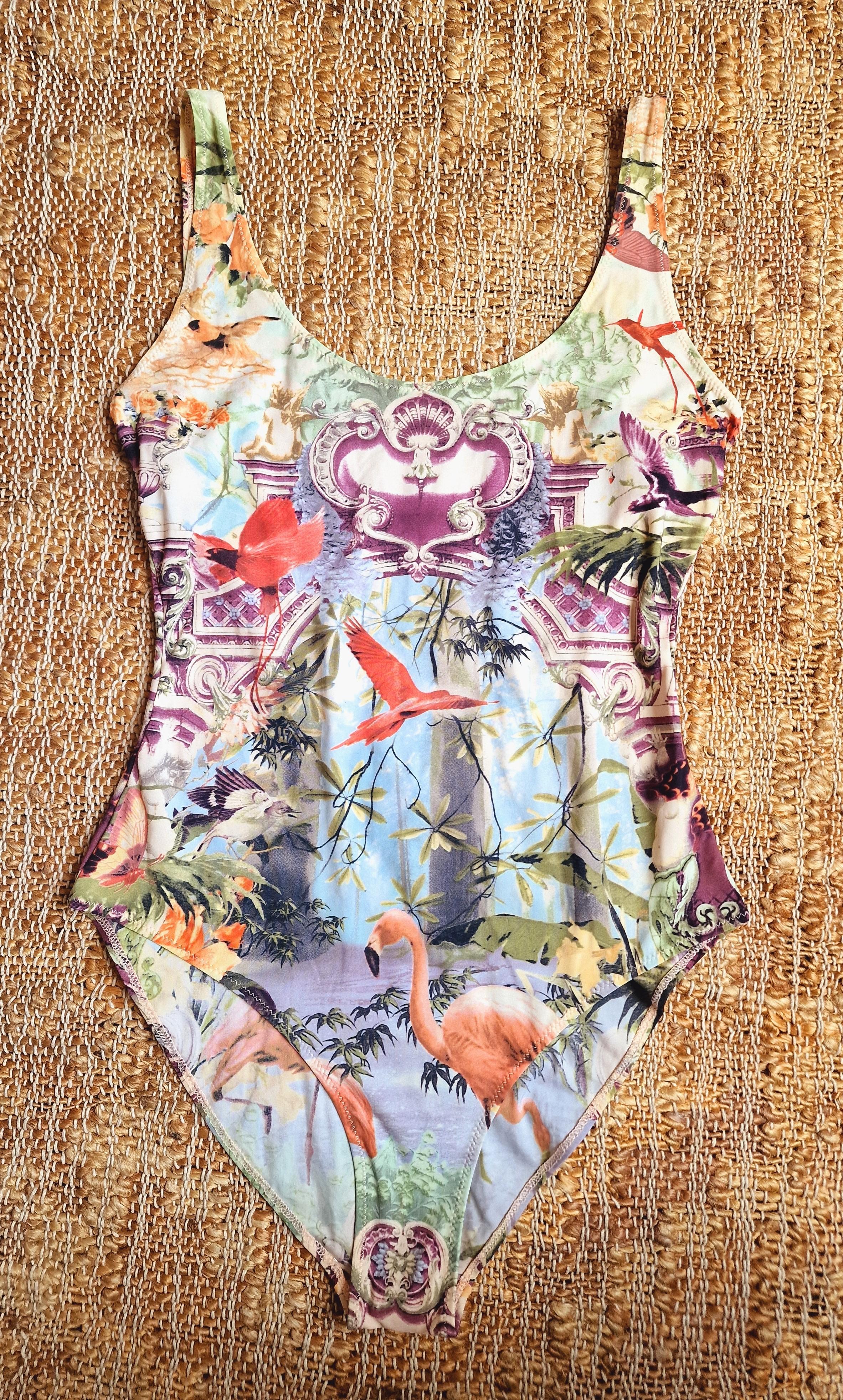 Jean Paul Gaultier Tropical Bella Hadid Flamingo Bikini One Piece Body Swimsuit In Excellent Condition For Sale In PARIS, FR