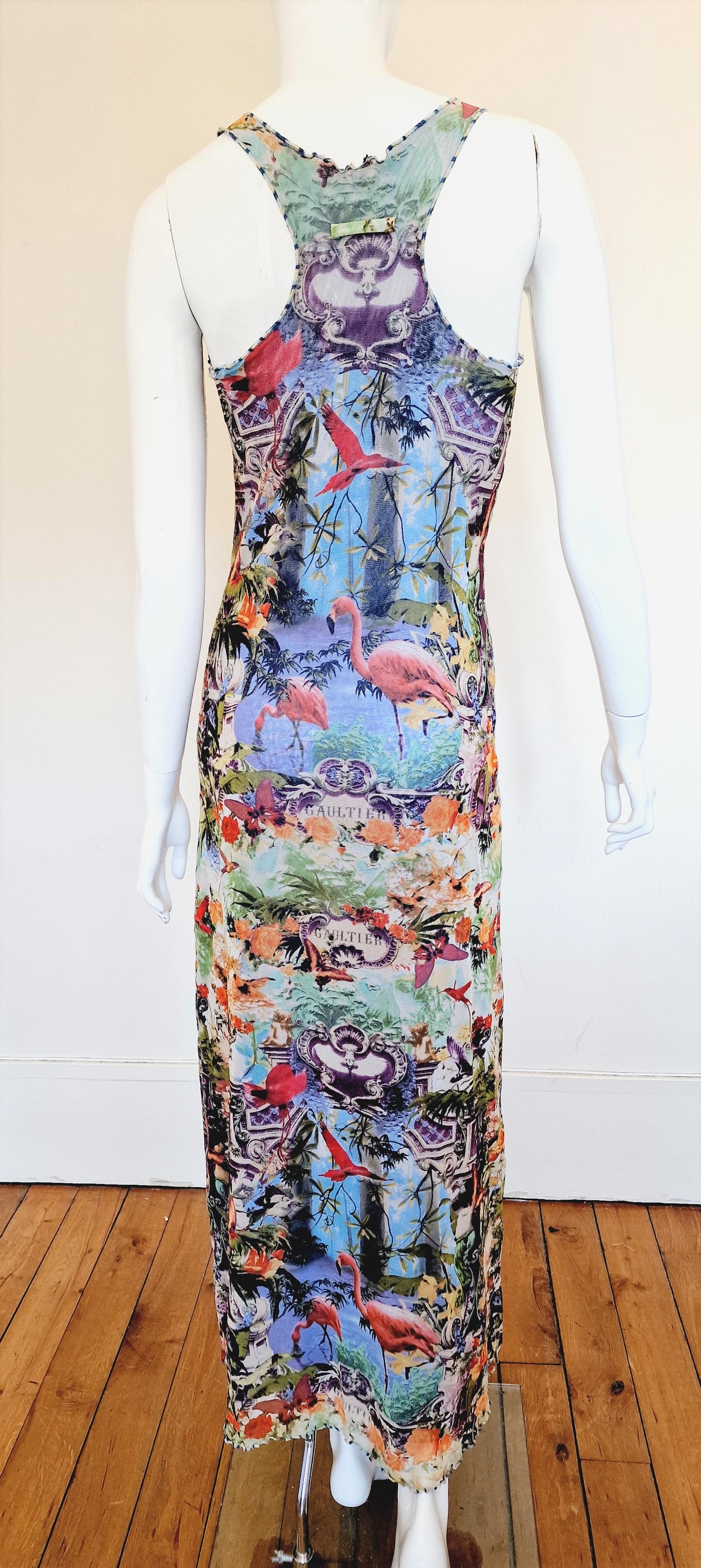 Jean Paul Gaultier Tropical Butterfly Bella Hadid Flamingo Vintage Maxi Dress For Sale 4