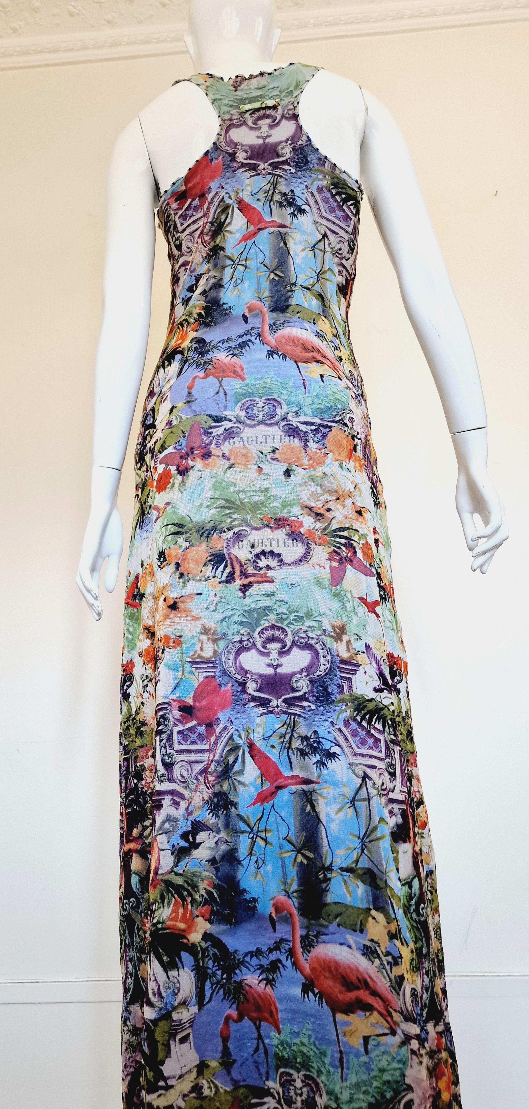 Jean Paul Gaultier Tropical Butterfly Bella Hadid Flamingo Vintage Maxi Dress For Sale 5