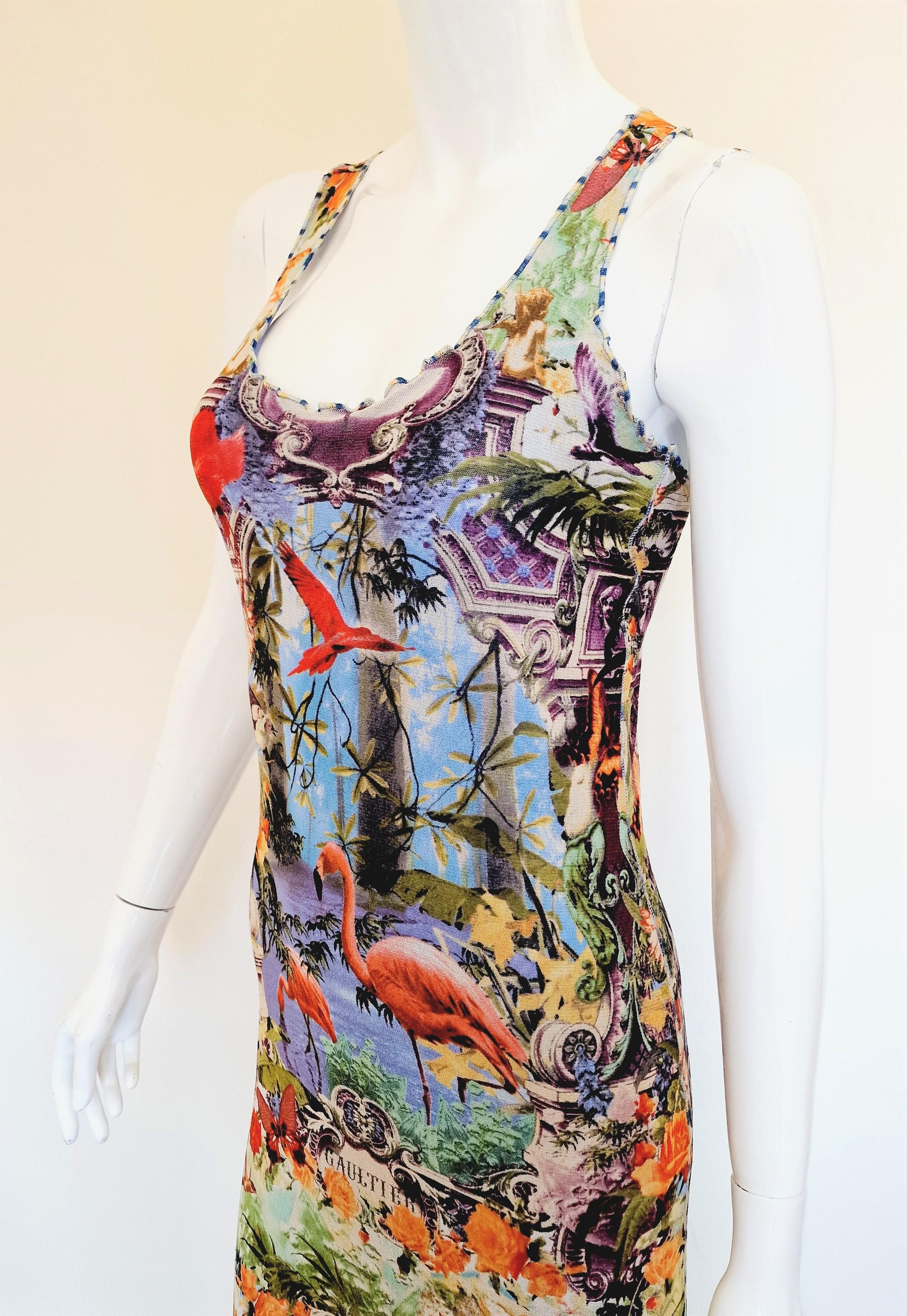 Jean Paul Gaultier Tropical Butterfly Bella Hadid Flamingo Vintage Maxi Dress For Sale 1