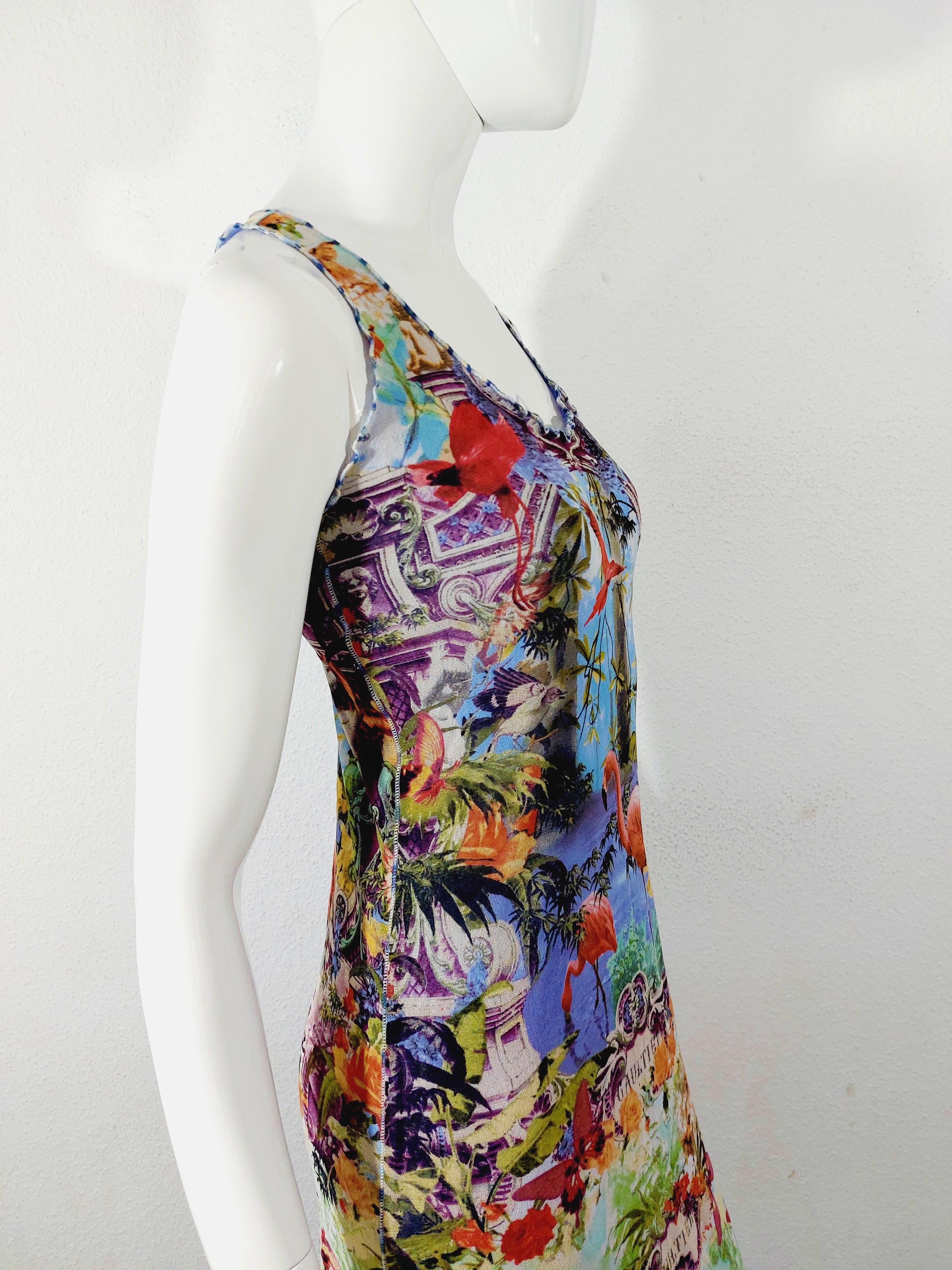 Jean Paul Gaultier Tropical Butterfly Flamingo Bird Floral Bella Hadid Maxi Dres For Sale 6