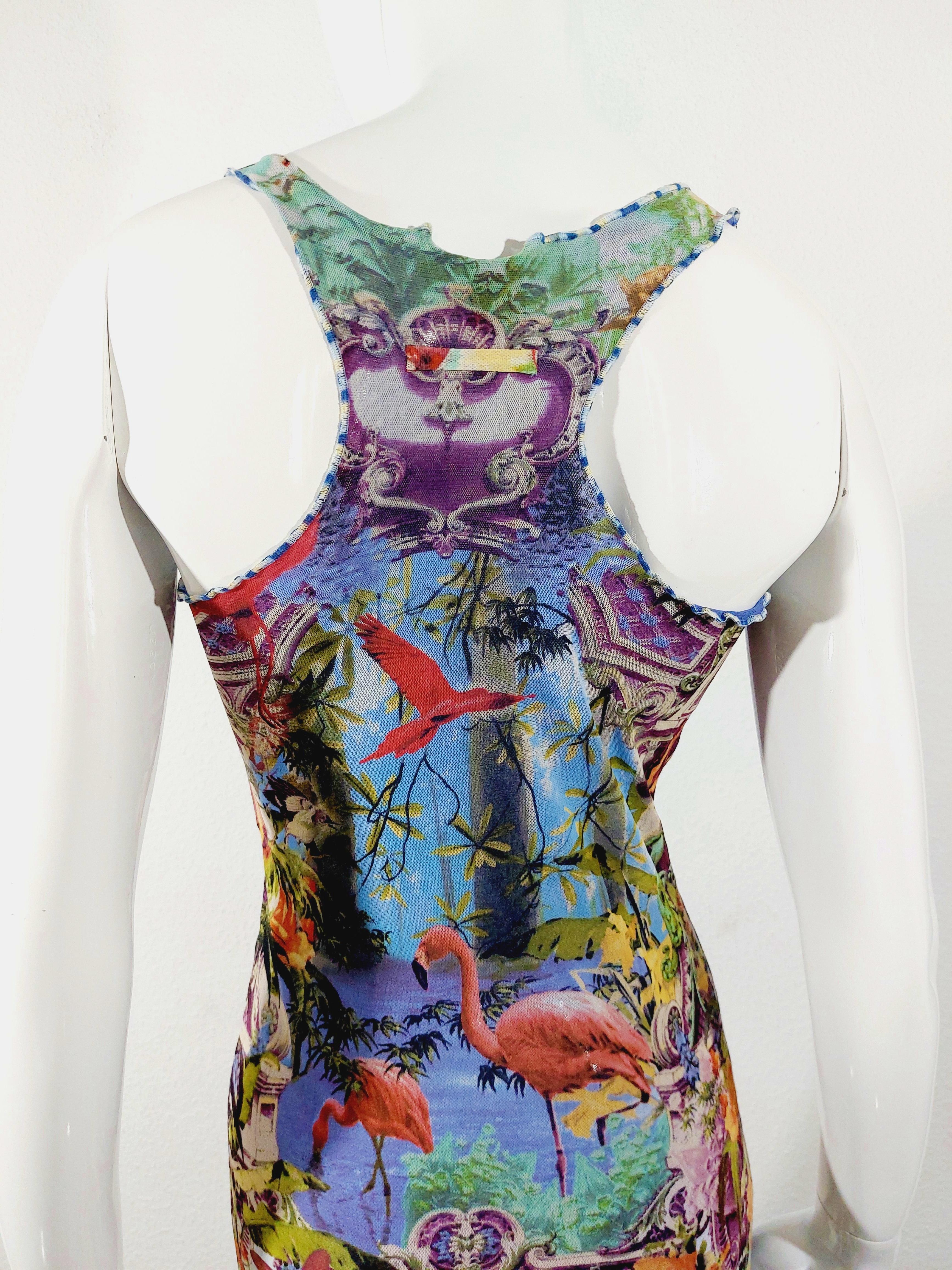 Jean Paul Gaultier Tropical Butterfly Flamingo Bird Floral Bella Hadid Maxi Dres For Sale 11