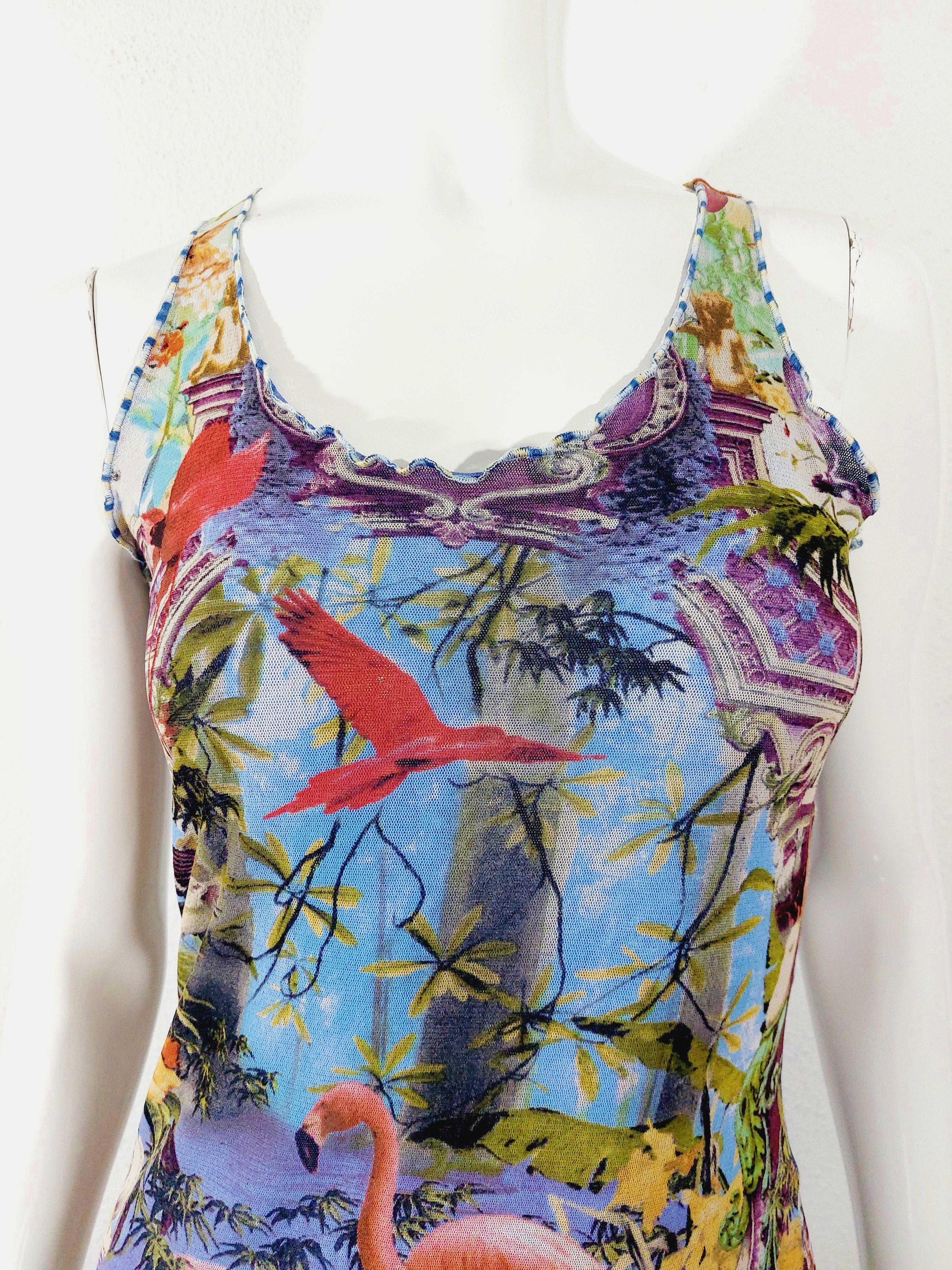 Jean Paul Gaultier Tropical Butterfly Flamingo Bird Floral Bella Hadid Maxi Dres For Sale 1