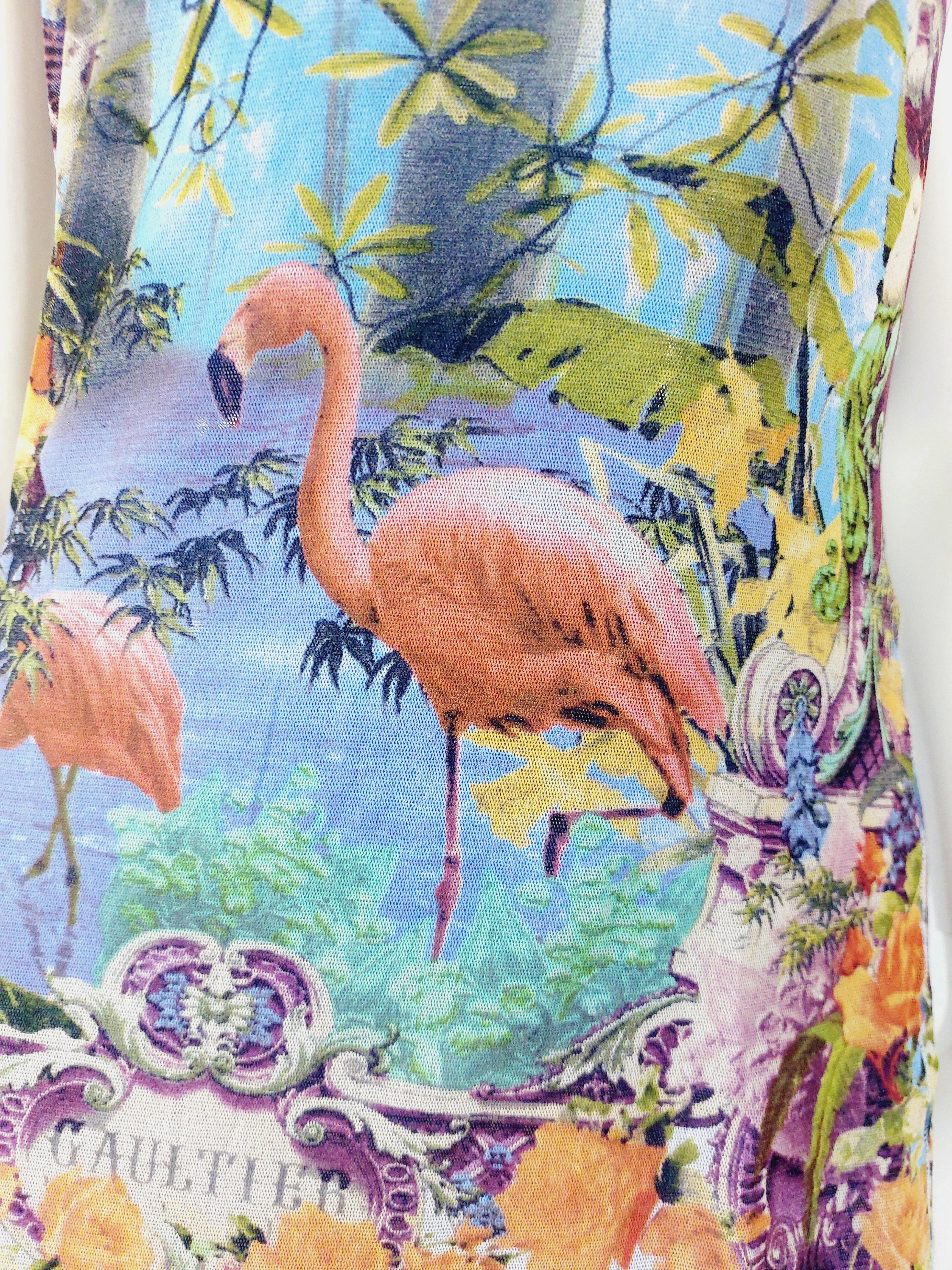 Jean Paul Gaultier Tropischer Schmetterling Flamingo Vogel geblümt Bella Hadid Maxi Dres im Angebot 2