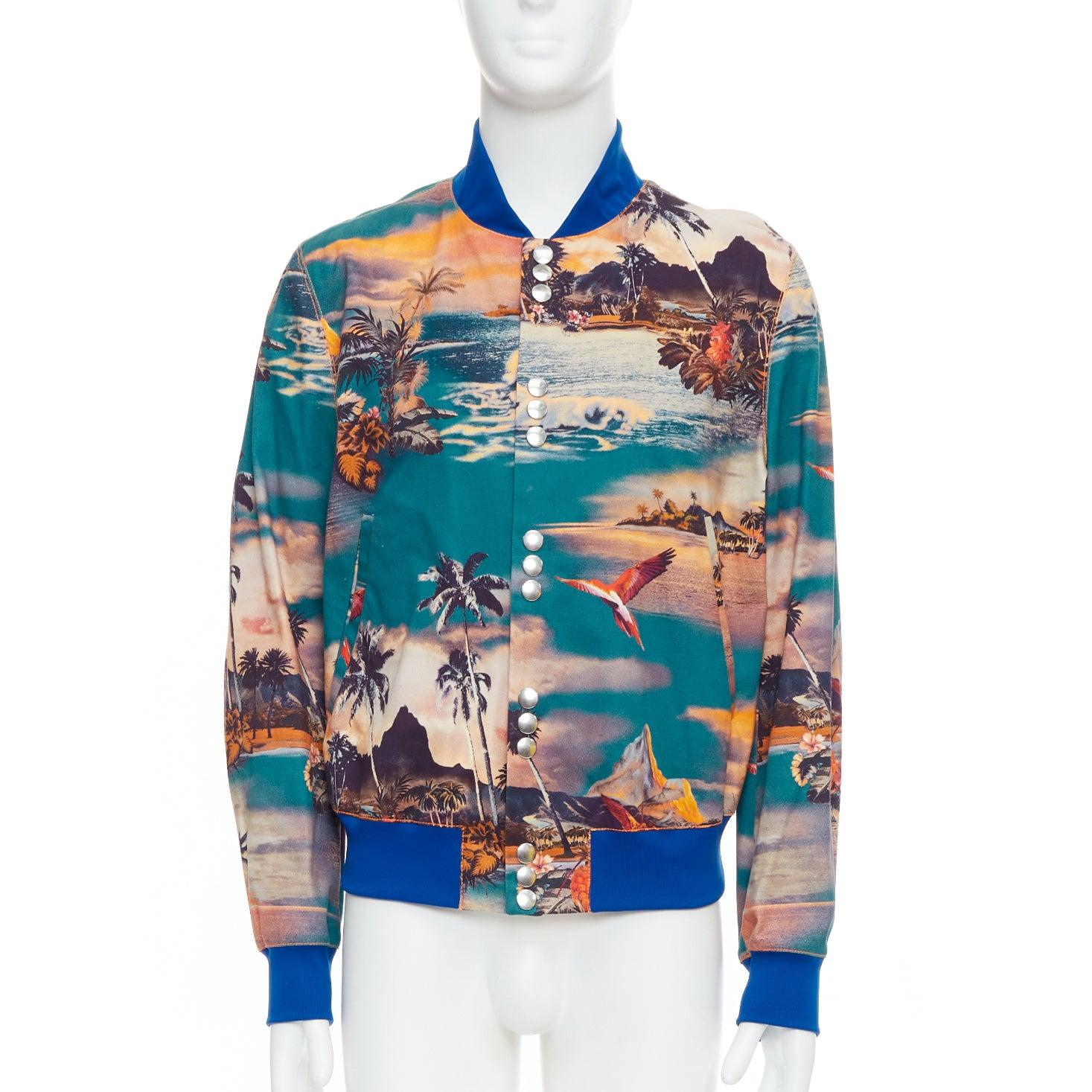 Gray JEAN PAUL GAULTIER Tropical print blue cotton blend bomber jacket FR48 M