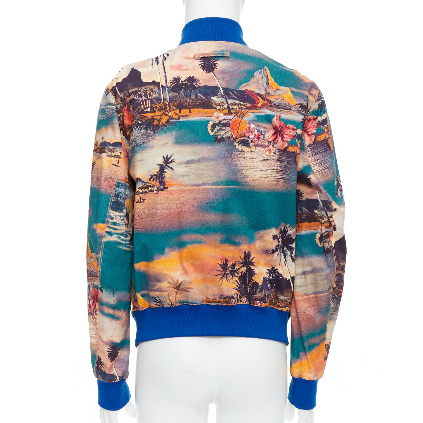 JEAN PAUL GAULTIER Tropical print blue cotton blend bomber jacket FR48 M 1