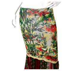 Jean Paul Gaultier Tropical Print Midi Skirt With Sheer Silk Hem circa 1990s