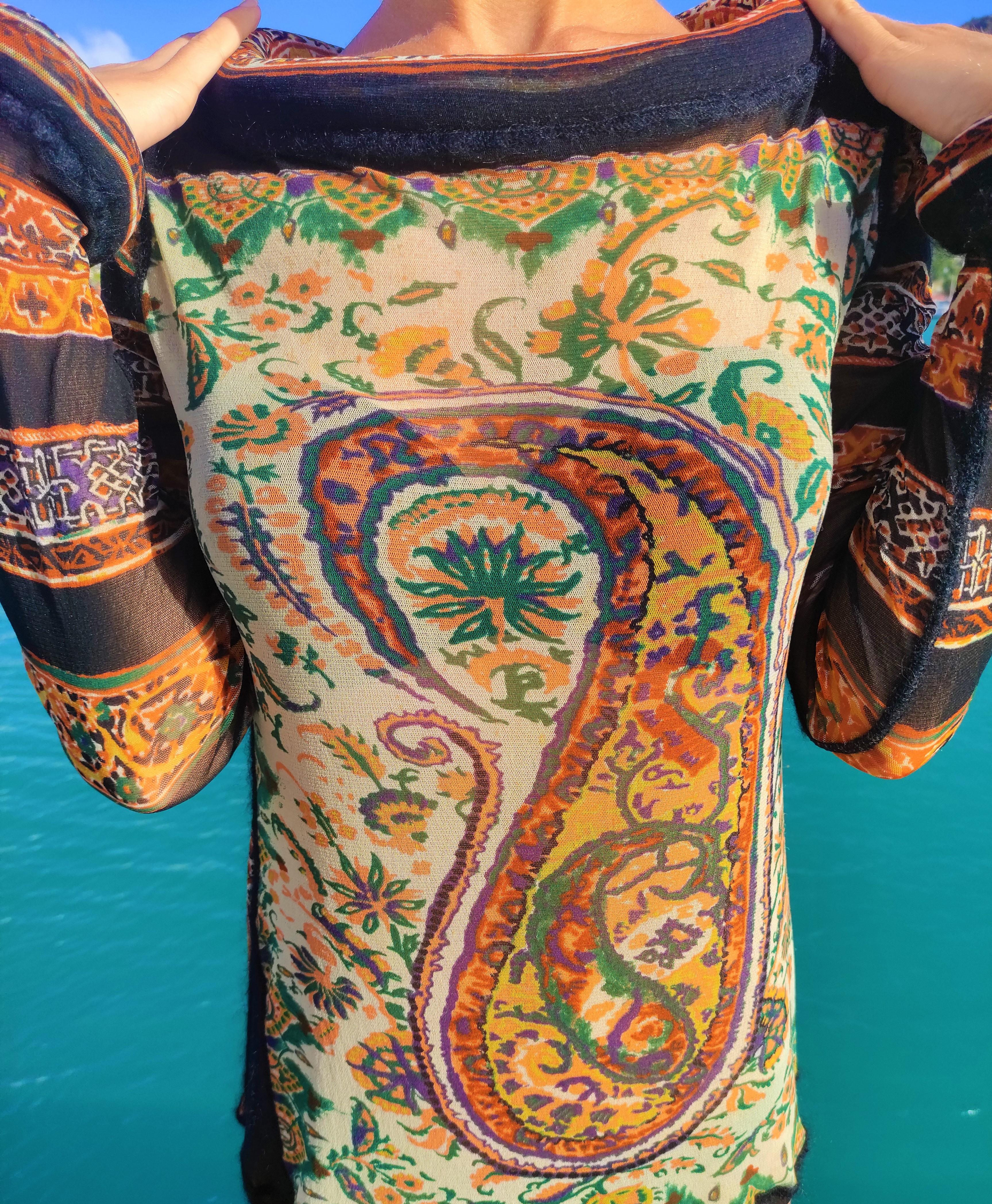 Jean Paul Gaultier Tubo Cuello Puño Bata Paisley Malla 1999 Vestido FW en venta 7