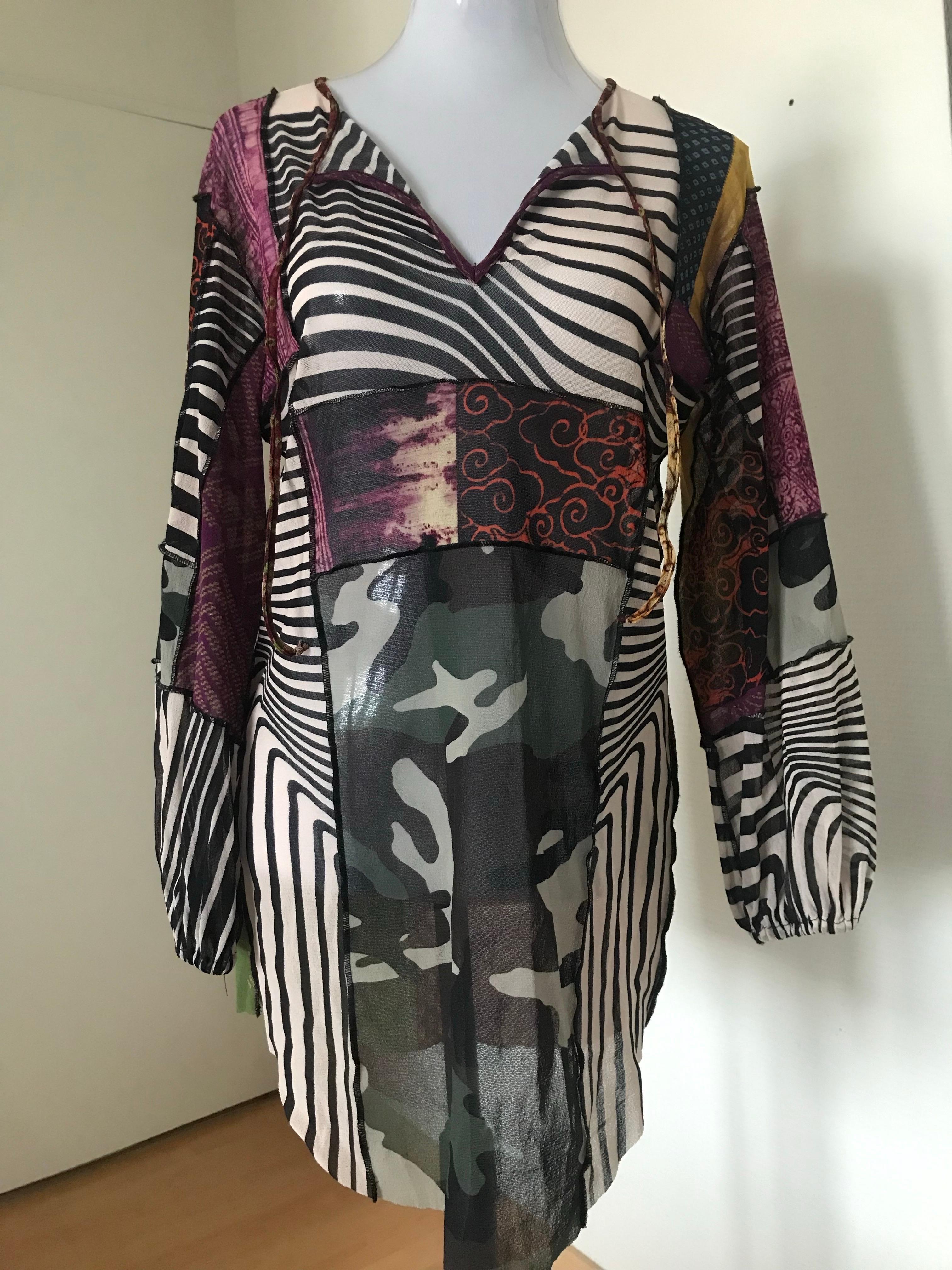 Noir JEAN PAUL GAULTIER Tunique patchwork motif cyber dot en vente